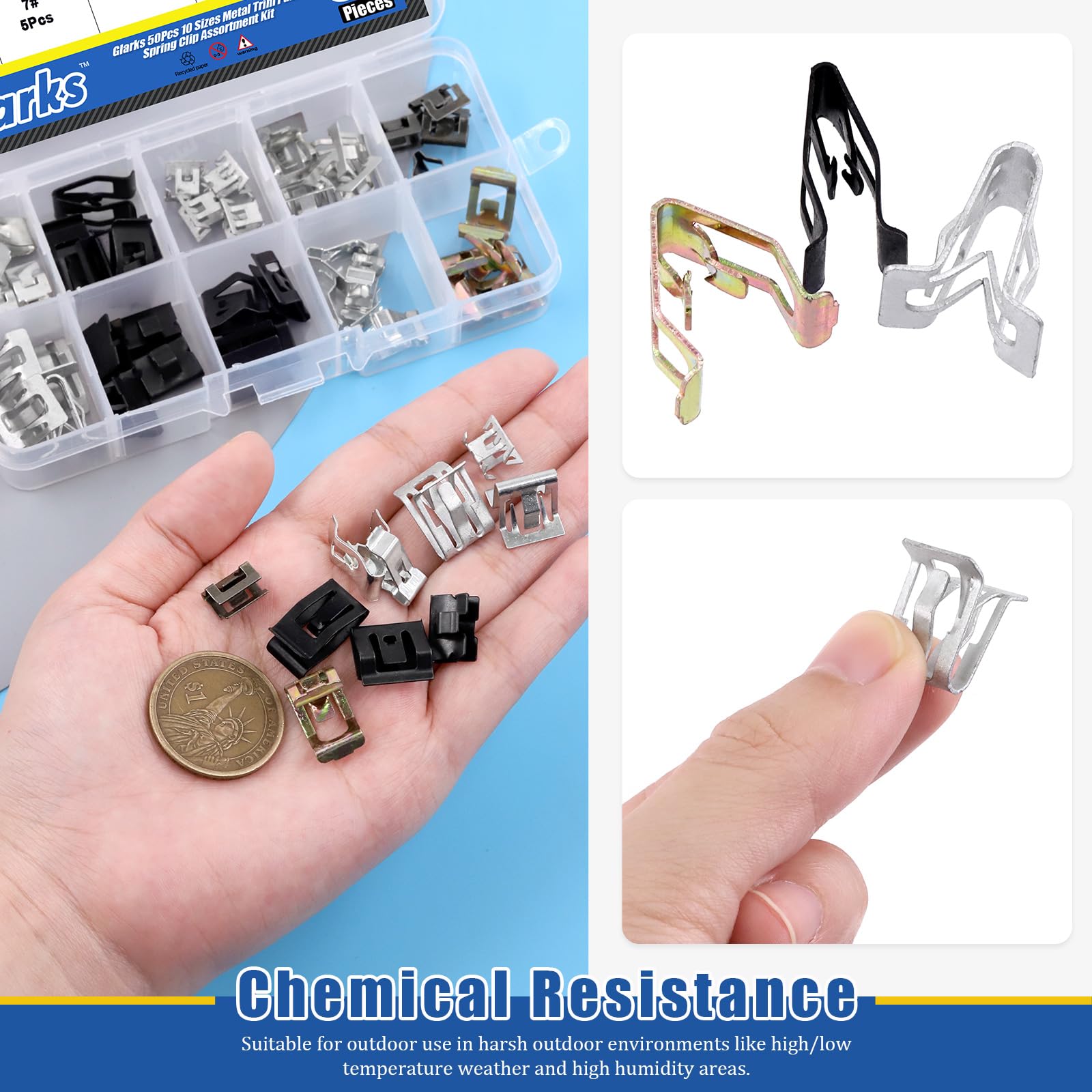 Swpeet Lot De 50 Clips à Ressort Métal Pour Panneau Garniture VW Audi - 10 Tailles Incluses 7,9mm à 18,2mm Compatible 4A0-867-276A