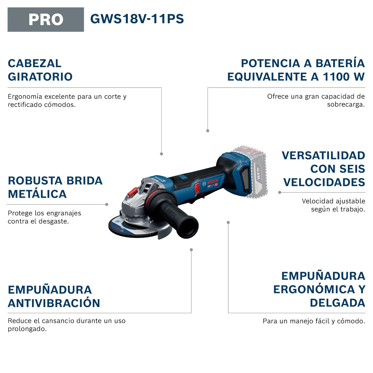 Bosch PRO 18V System Amoladora a batería GWS18V-11PS