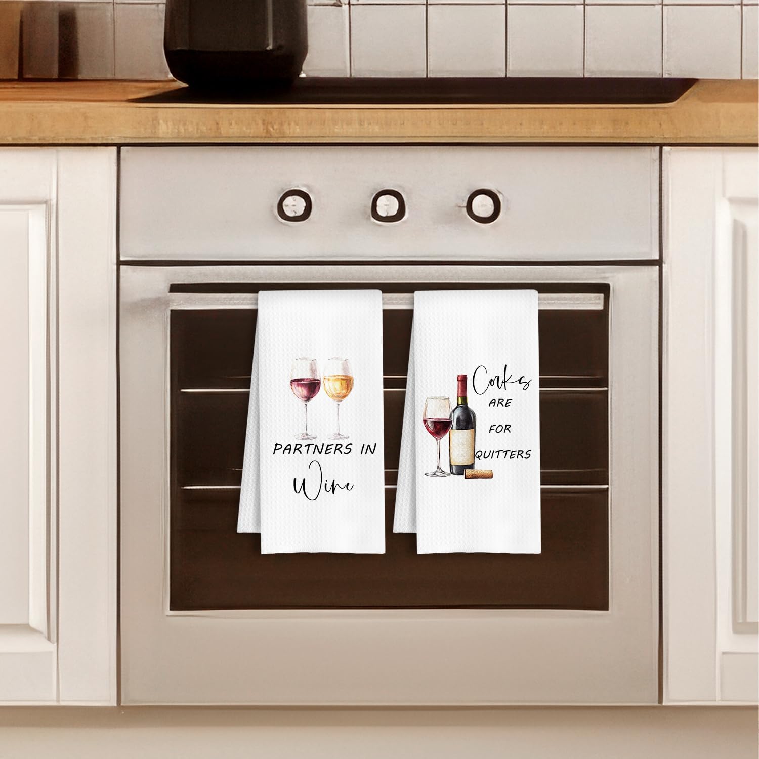 Wine Kitchen Towels, Wine Lover Gifts for Women Men Dish Tea Towels, Corks are for Quitters Decorative Hand Towel for Kitchen Bar Cart, 16x24 Inch Set of 2 - Image 3