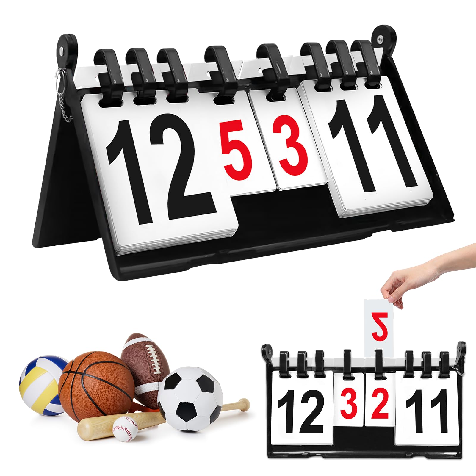 PORFOYO Tabellone segnapunti sportivo a 4 cifre, con chiusura a flip, per calcio, pallacanestro, badminton ping-pong