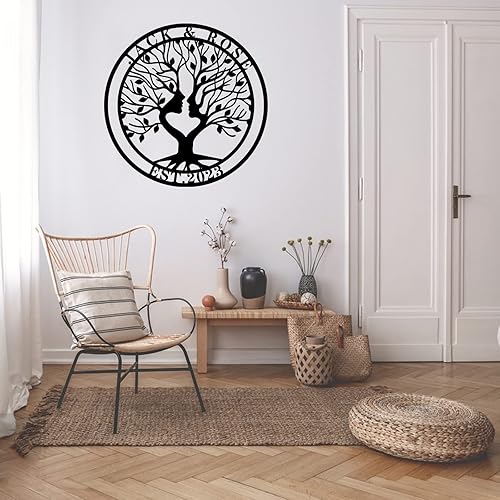Miniatura 7 de Letrero de metal personalizado del árbol de la vida, letrero con nombre para puerta delantera, decoración de pared, corona, regalo de boda,
