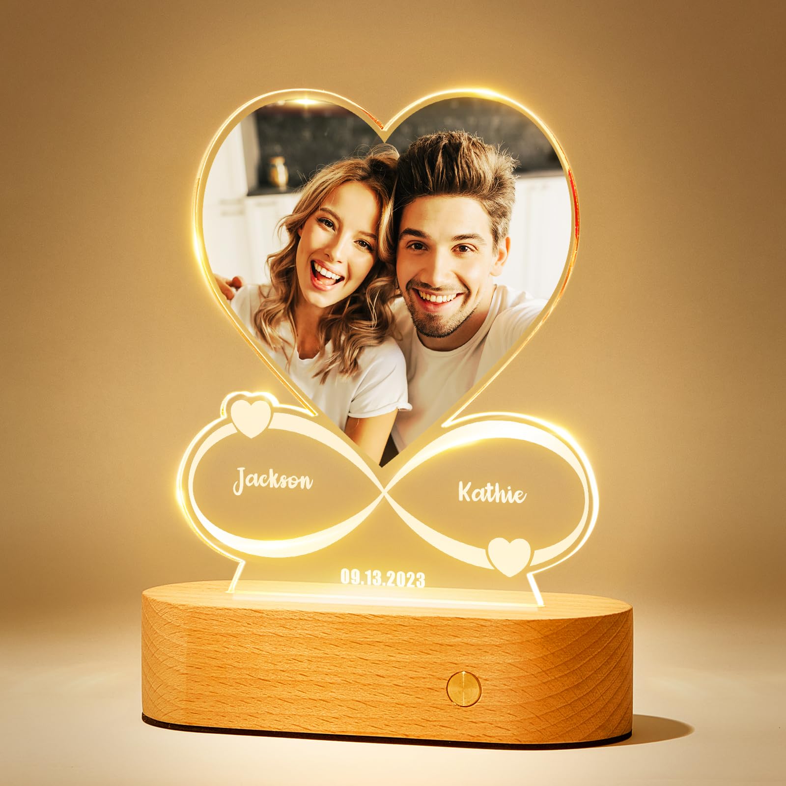 VEELU Custom Picture Frames with Photo, Personalized Gifts for Couples, Customized Photo Frame with Night Light, Mothers Day Anniversary Wedding Birthday Gifts for Women Men Her Him Mom Dad