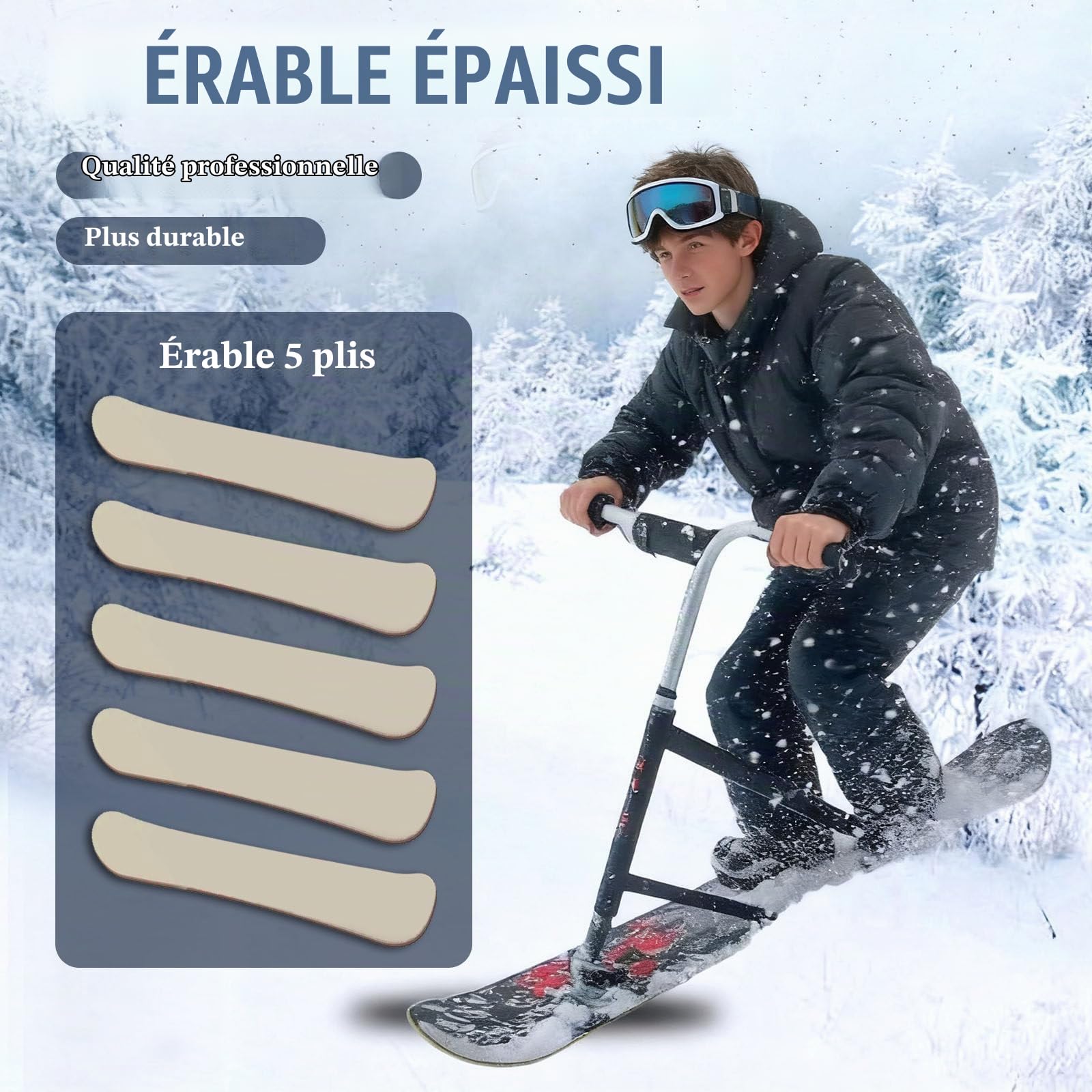 Trottinette des Neiges pour Adultes & Adolescents | Ski Arrière Rotatif 360° | Cadre en Aluminium Renforcé | Luge Tout-Terrain pour Le Hors-Piste, Les Pentes Damées & L'Aventure Neigeuse Black