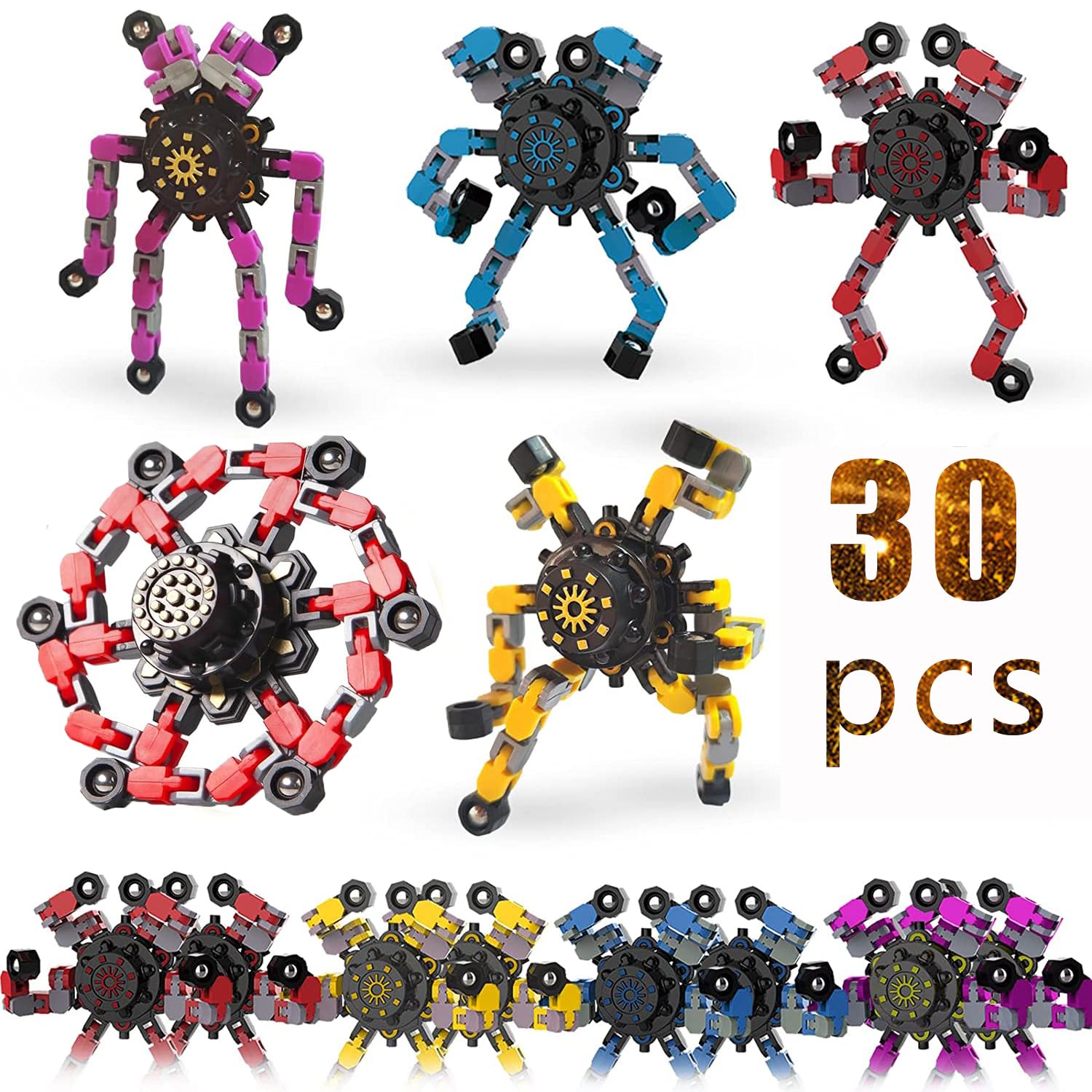 30pcs Random Fidget Spinners,DIY Deformable Robot Fingertip Toys,Decompression Spinner,Deformable Creative Mechanical Gyro Toys,Stress Relief