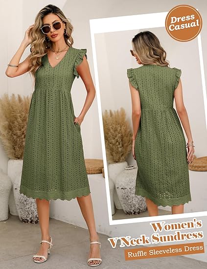UMIPUBO Dames zomerjurk katoen dames midi-jurken korte mouw V-hals