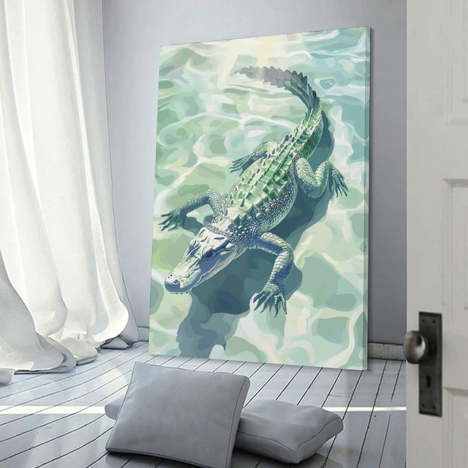 Junmoney Home Decor Wall Art Alligator in Water Illustration, 20x30inch(50x75cm), for New Homes, Bedrooms Or Workspaces, Decorative Present for New Homes
