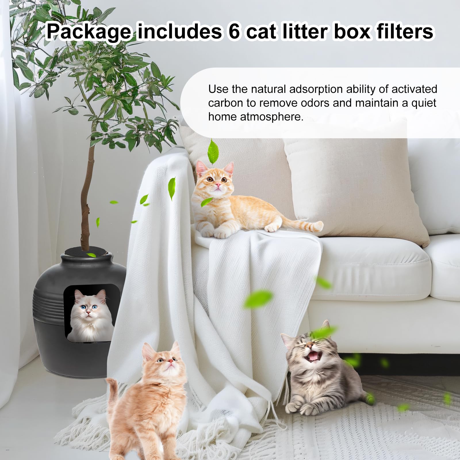 Gosknor 6pcs Hidden Cat Litter Box Filters, 7.87 Inch Round Cat Litter Box Stick-on Activated Charcoal Carbon Odor Filters Pet Litter Box Filters Replacement for Keeping Air Fresh Home Office (Black) - Image 4