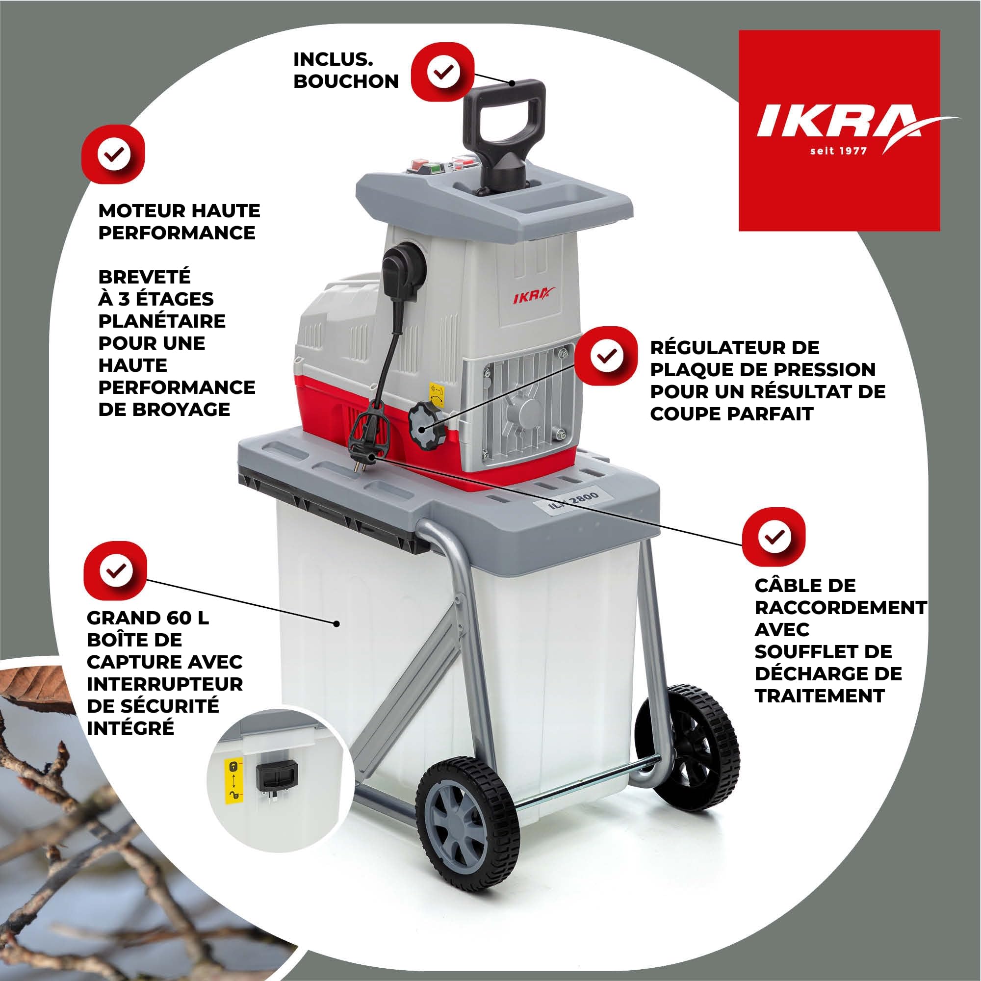 IKRA broyeur électrique à Rouleaux ILH 2800, diamètre de Branche 44mm