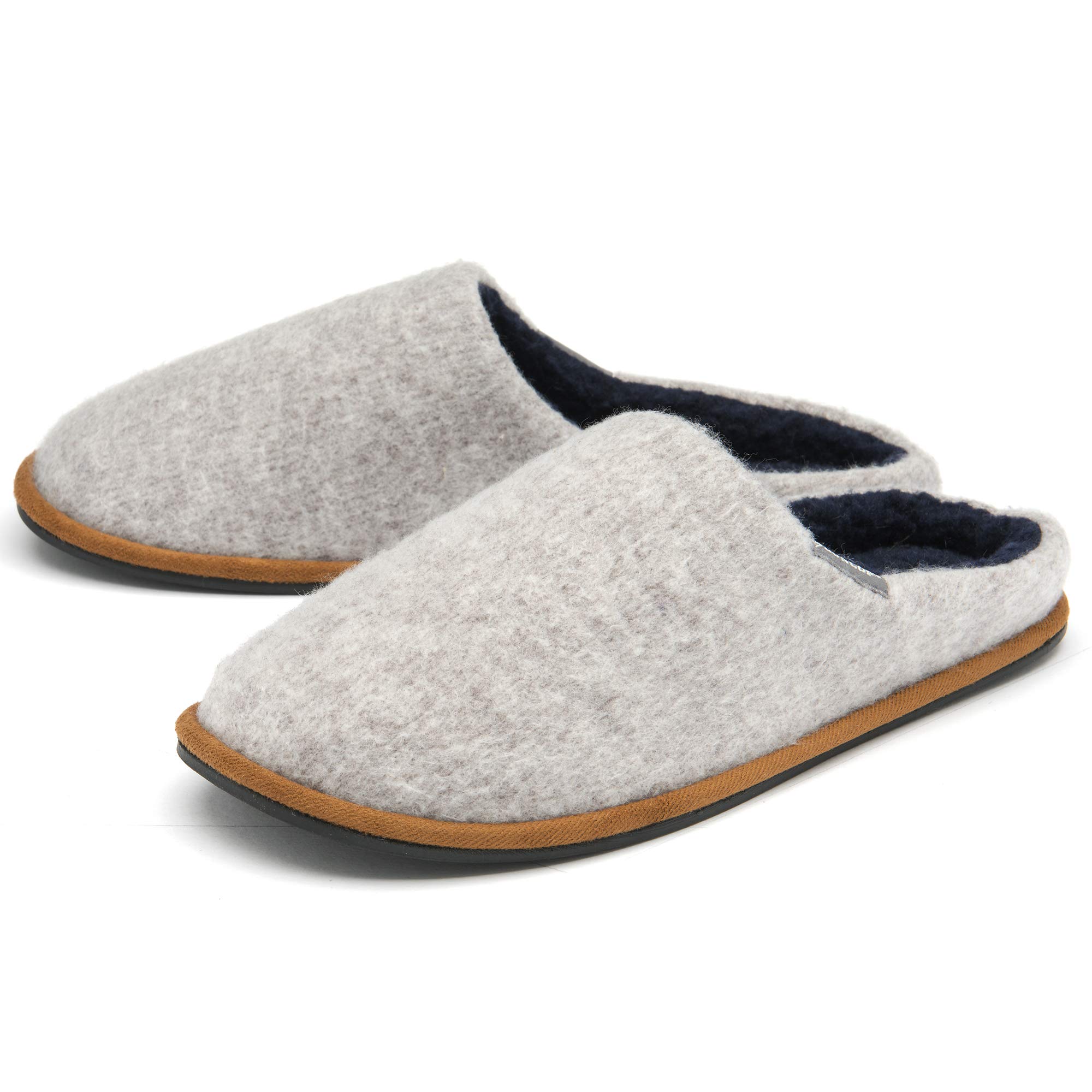 Mens Slippers Slip On Mule Comfy Fur Lined Felt Memory Foam Machine Washable Sizes 7-12
