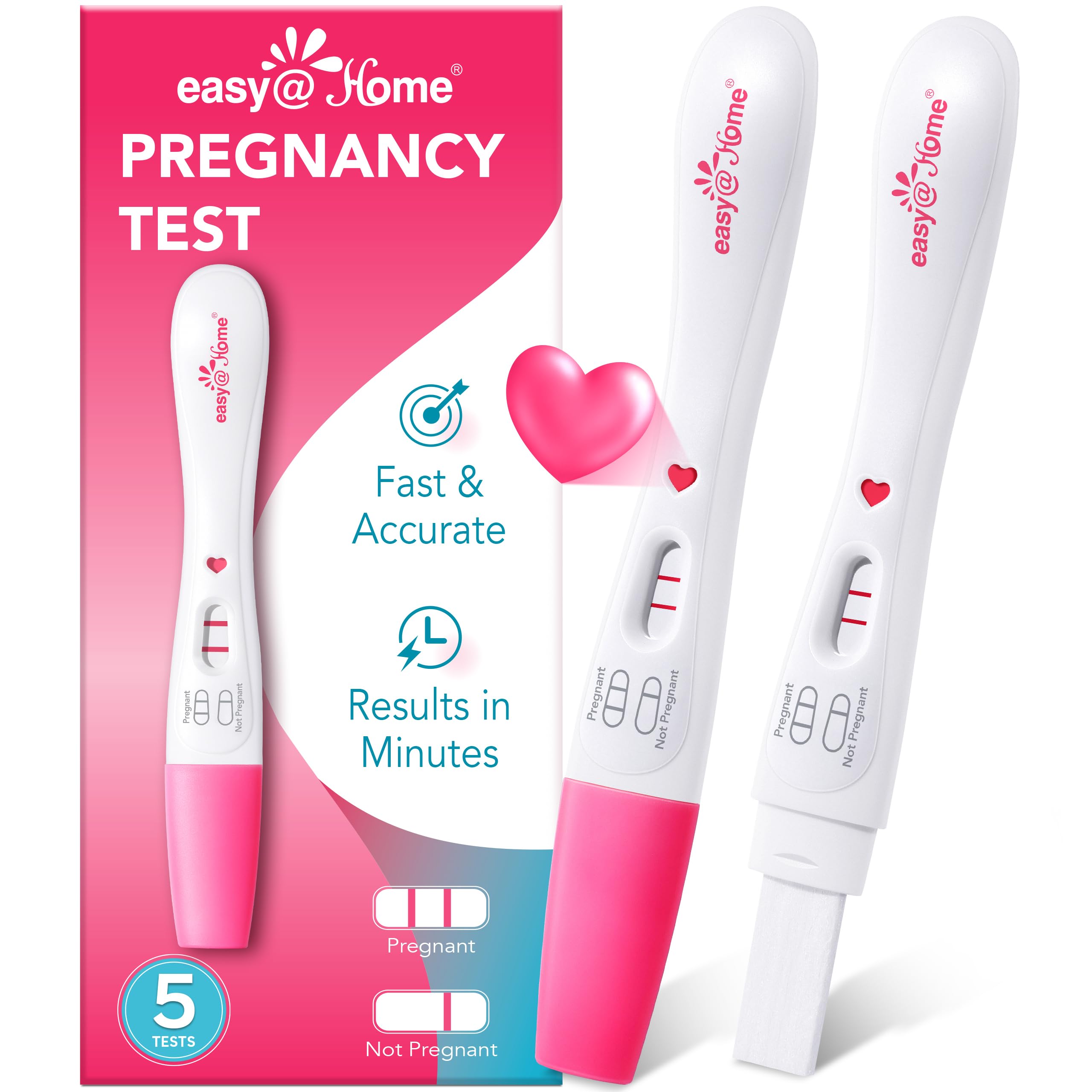 Easy@Home Smart Timing Pregnancy Test: Accurate Early hCG Detection - Fast Results & Easy to Use at-Home Tests with Love Heart Indicator | 5 Pack