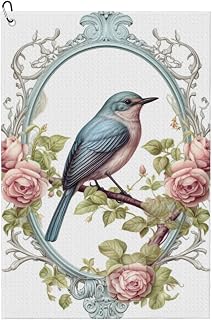 Pale Blue Songbird in an Oval Frame Premium Golf Towel,Cute Animal Prints Towel Golf Carts Or Clubs Accessories Golfers Gifts for Men