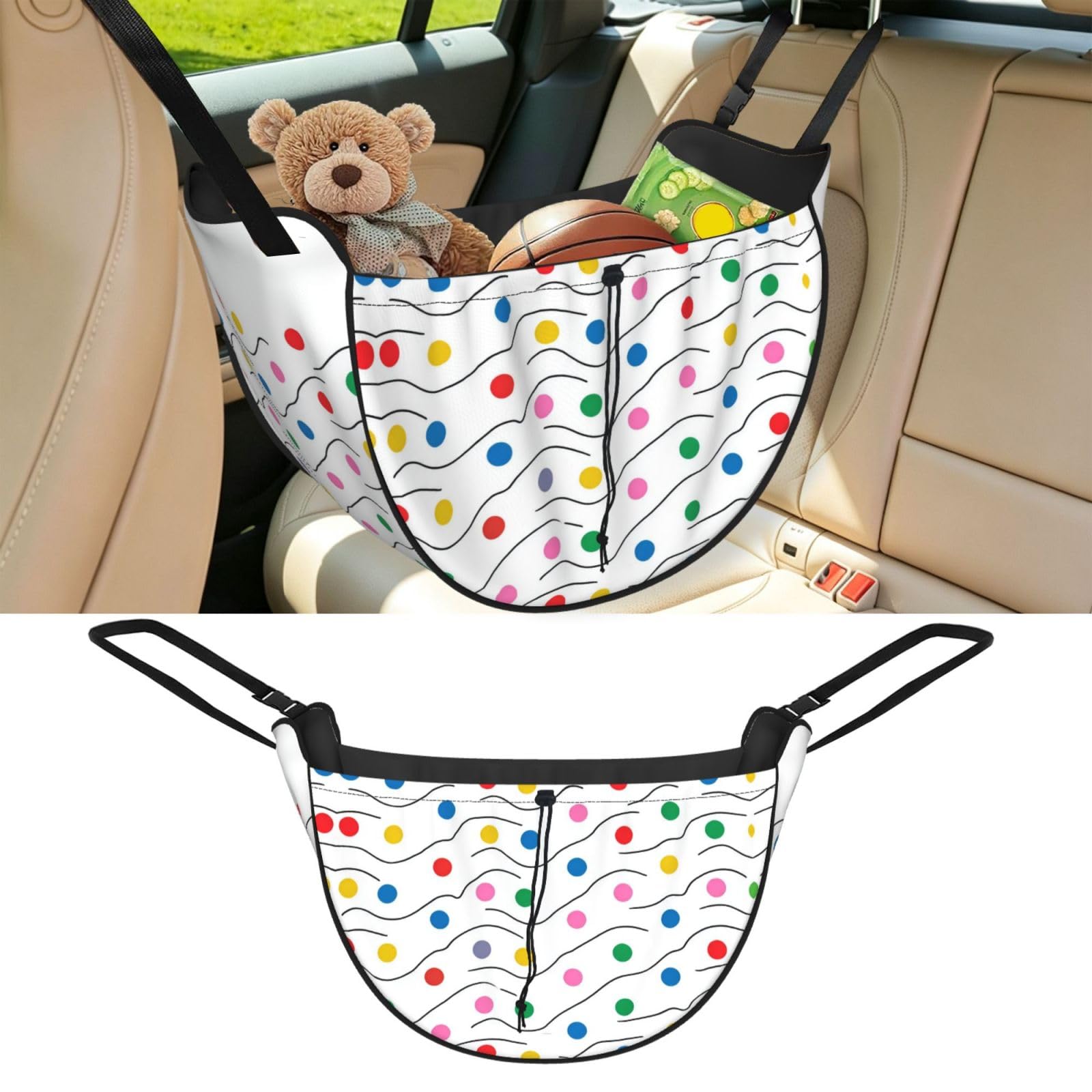 Cntdbu Black Dot Wave Car Seat Organizer-Backseat Storage Bag For Travel