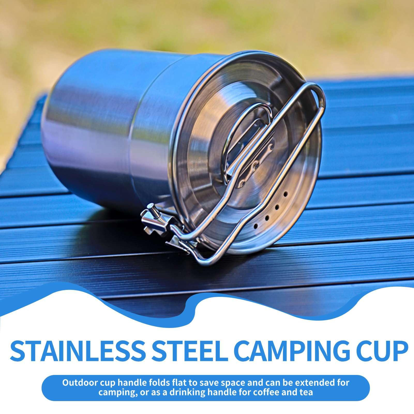 Camping Cup Pot, Backpacking Pot, Camping Mug Hiking Pot 1l Stainless Steel Water Cup Mug with Foldable Handles and Lid for Outdoor Hiking Backpacking