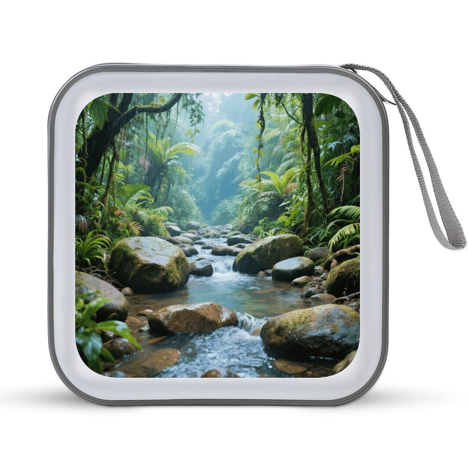 VstaDank Rainforest Stream Beach DVD Case With Zipper Portable CD Case Hardshell DVD VCD Binder Storage Box EVA Protective Blu-ray Wallet 40 Capacity CD Wallet Movie Music Media Disc Wallets