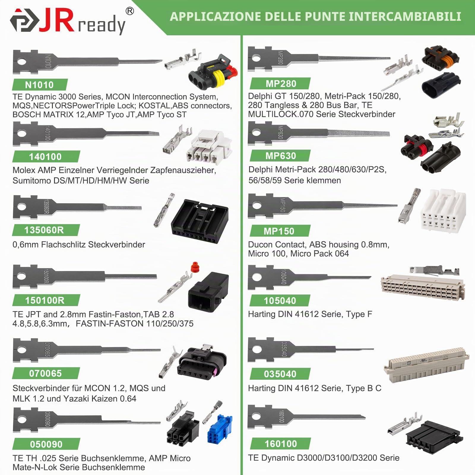 JRready ST5352-02 Strumento Estrazione Pin Strumento Rimozione Terminali Aggiornato con 1 Maniglia Stoccaggio 26 Punte Ricambio, per Connettori Deutsch AMP Te Molex Delphi JST JPT Harting
