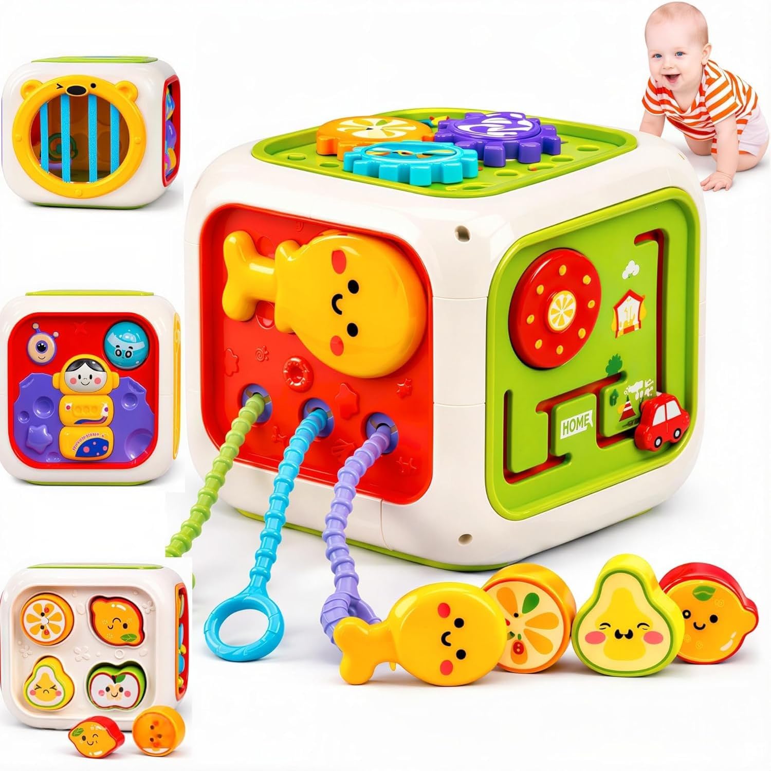 Brand Conquer Montessori Toys 7 in 1 Baby Sensory Toys for Kids Educational Learning Shape Sorter Activity Stacking Baby Interactive Toy Fine Motor Skill (6 in 1 Enlightenment Cube)