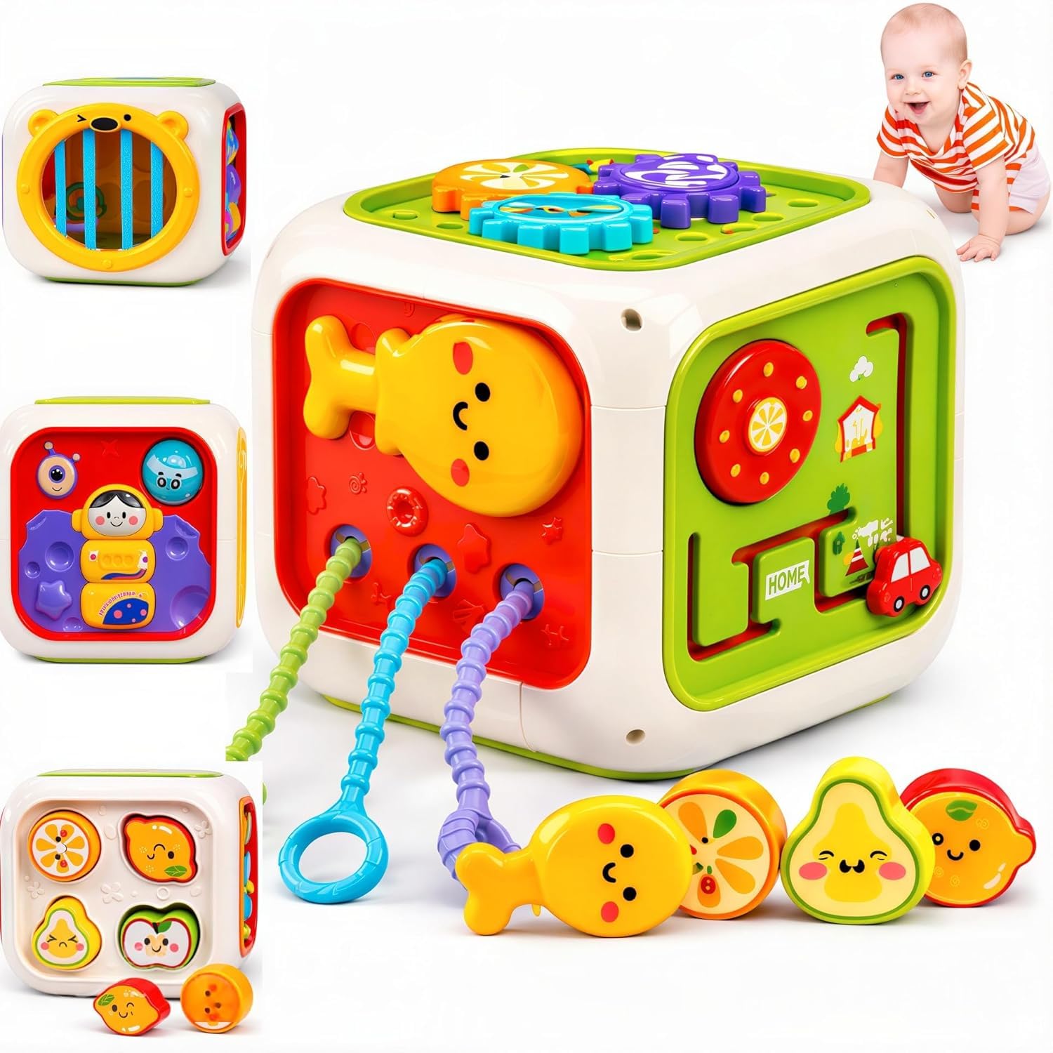 Brand Conquer Montessori Toys 7 in 1 Baby Sensory Toys for Kids Educational Learning Shape Sorter Activity Stacking Baby Interactive Toy Fine Motor Skill (6 in 1 Enlightenment Cube)-image-27