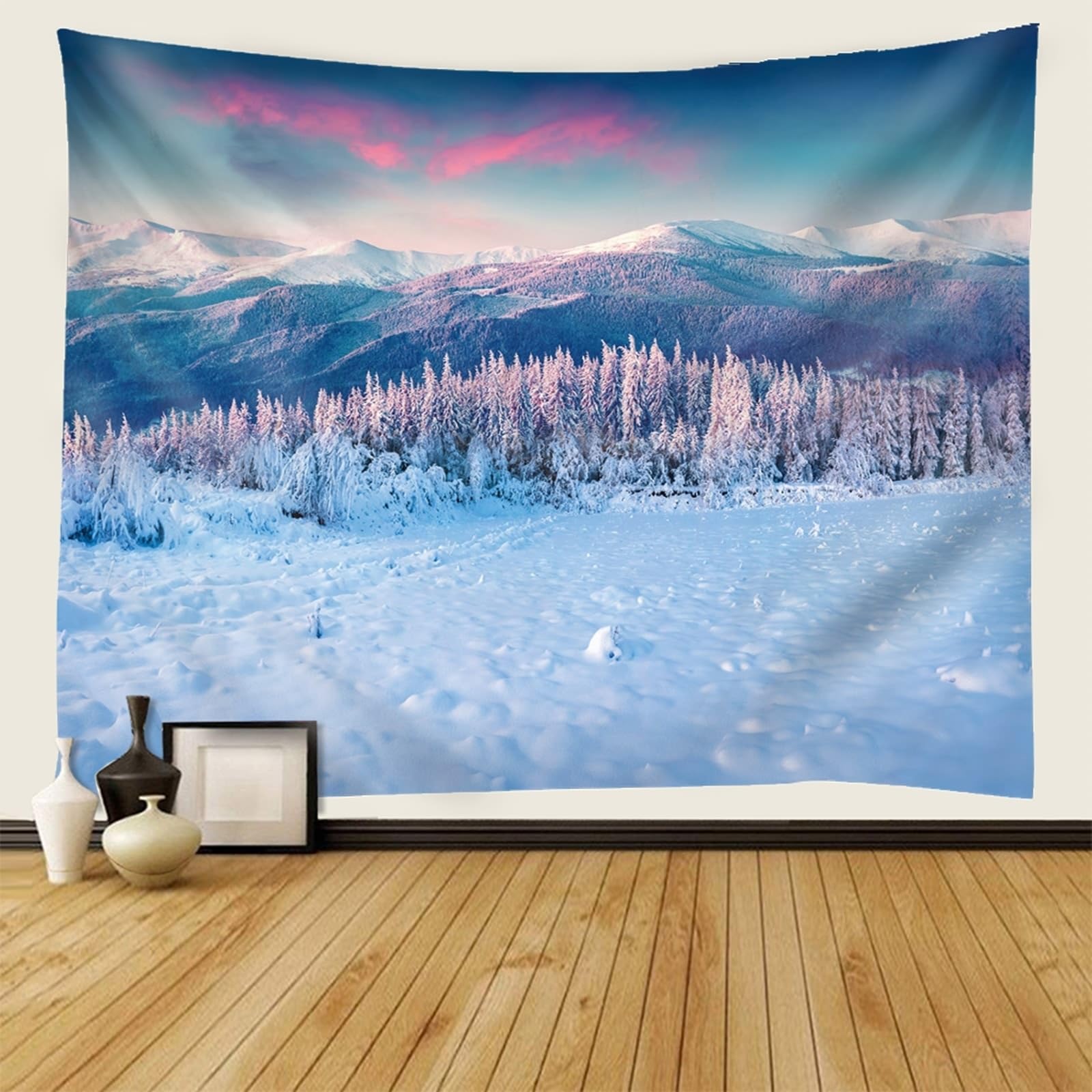 Skcess Dywan ścienny, jasnoniebieski, poliester, gobelin, dekoracja ścienna, krajobraz śnieżny, dywan ścienny, 240 x 220 cm