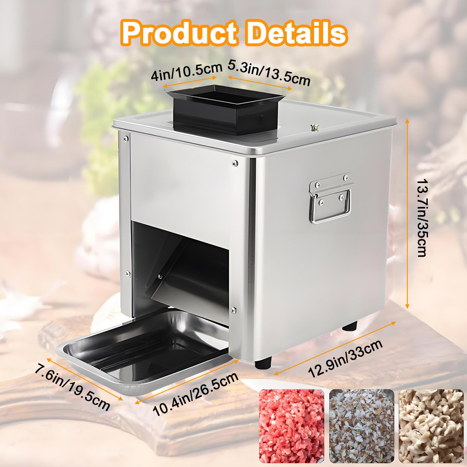 Affettatrice per Carne, trita e sminuzzatrice Professionale, affettatrice elettrica in Acciaio Inox da 850 W per Carne Fresca, trita e sminuzza, per fette, Strisce e cubetti. 7mm