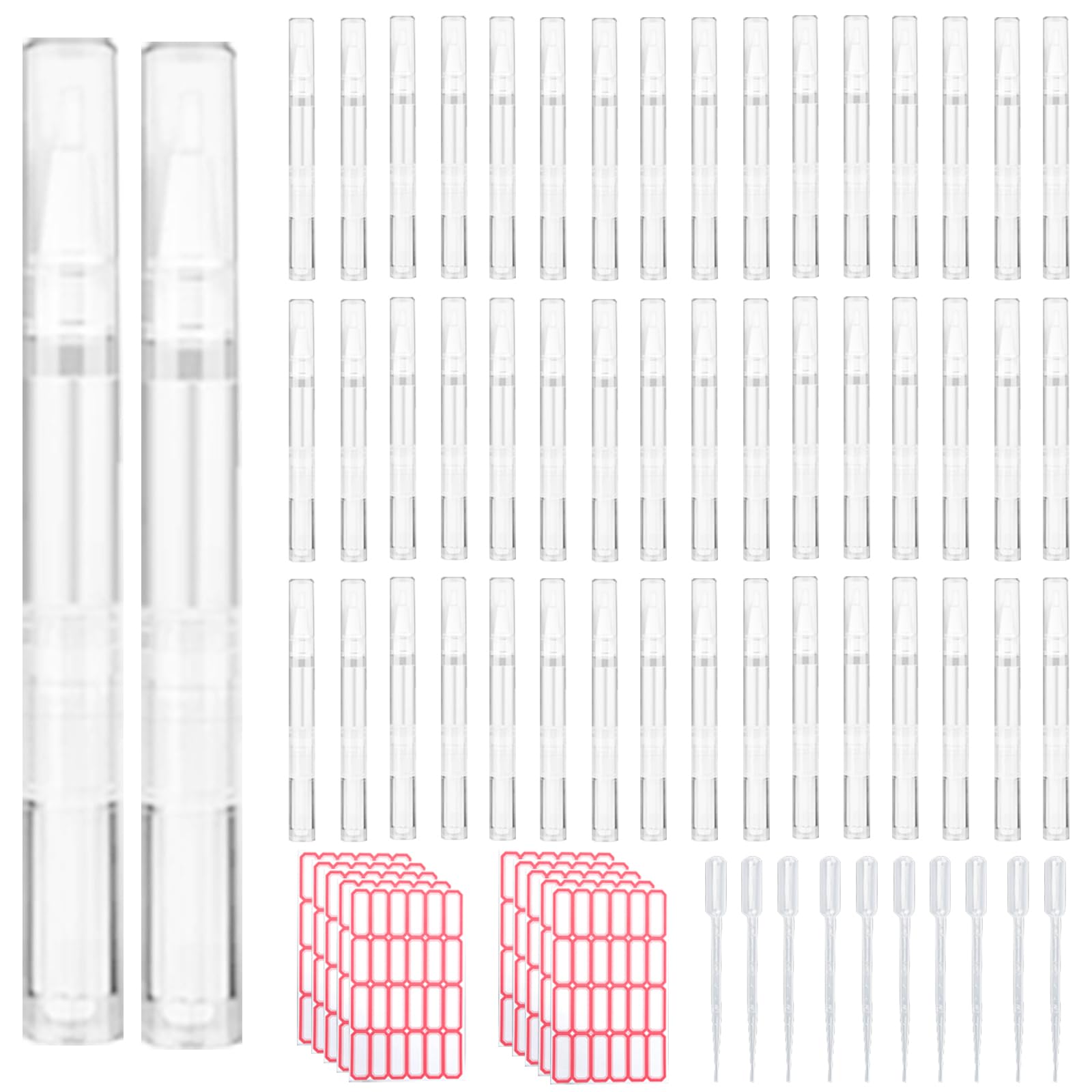 50 Pack 3 ML Transparent Twist Pens 10 Pcs dropper Empty Cuticle Nail Oil Pen Nail Applicators with Brush Tip Cosmetic Lip Gloss Containers
