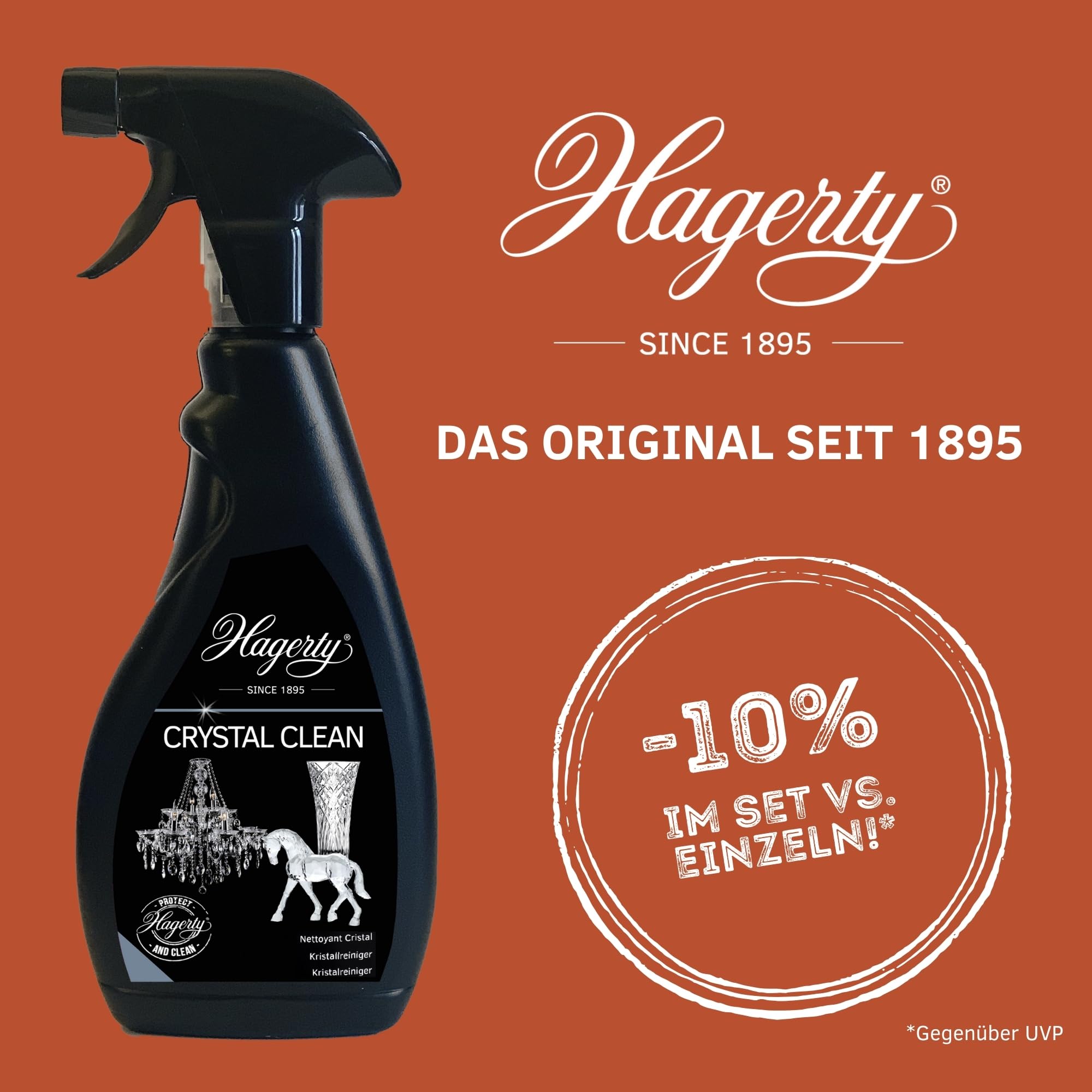 Hagerty Juego de 3 limpiadores de cristales en espray Crystal Clean, 500 ml, eficaz limpiador para lámparas de araña, spray de limpieza para la limpieza y cuidado sin esfuerzo de candelabros de