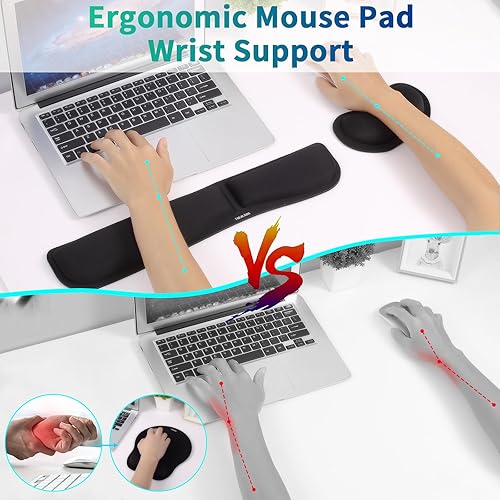 Miniatura 5 de Reposamuñecas para teclado y mouse de computadora, almohadilla ergonómica de espuma viscoelástica con base antideslizante para oficina, juegos,