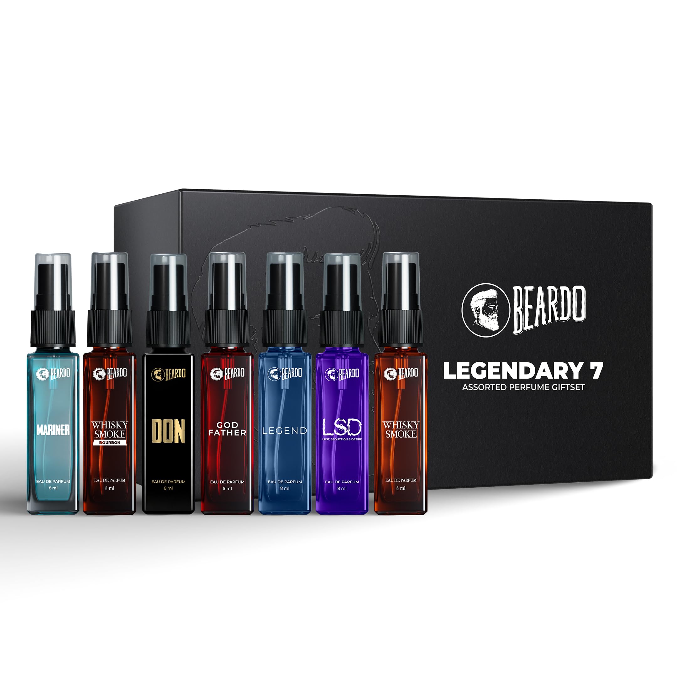 Beardo Legendary 7 Assorted Perfume Gift Set for Men 7X8ml with Long L