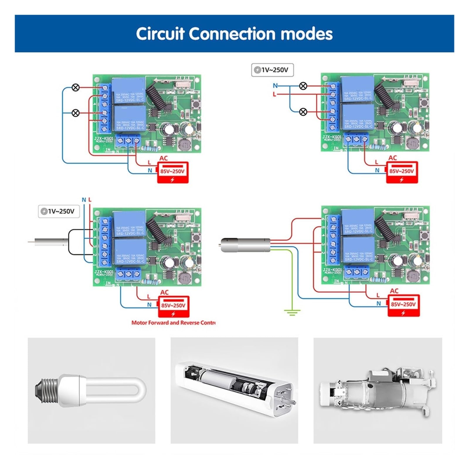 Récepteur et émetteur de relais télécommande sans fil universel 433MHz for le contrôle porte Garage Résidentiel, Commercial(1RC 5B)