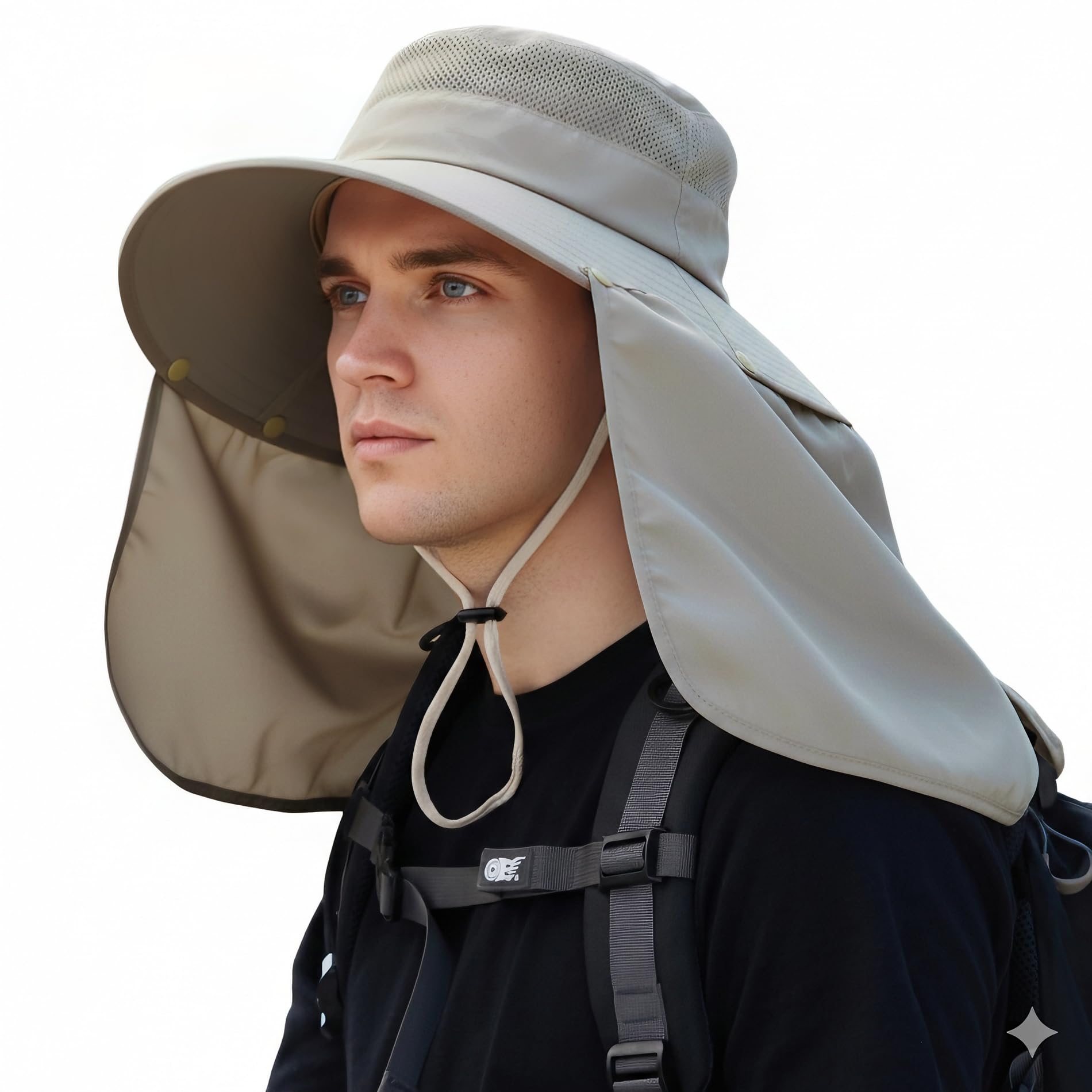 Women Wide Brim Face Mask Sun Hat Detachable Neck Face Flap Ponytail UV Protection Visor Hat Garden Fishing Hiking, Bg9215-mise, One size — image 1