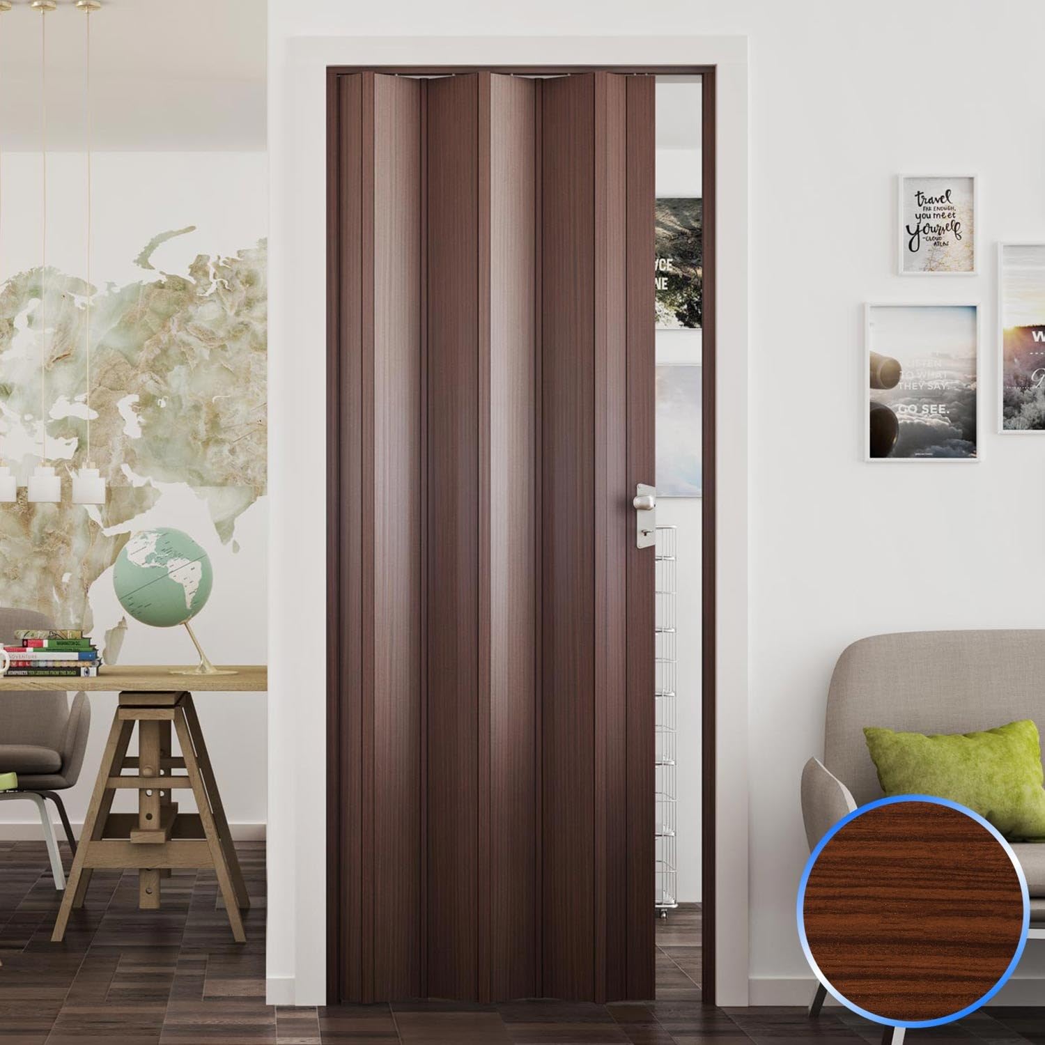 Puerta plegable de interior de PVC Nuez Mansonia 88,5x214 cm mod.Luciana
