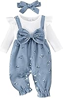 YINGISFITM Newborn Baby Girl Long Sleeve Romper Jumpsuit - Cute Fall Winter One Piece Outfit 0-18 Months w/ Bow Headband