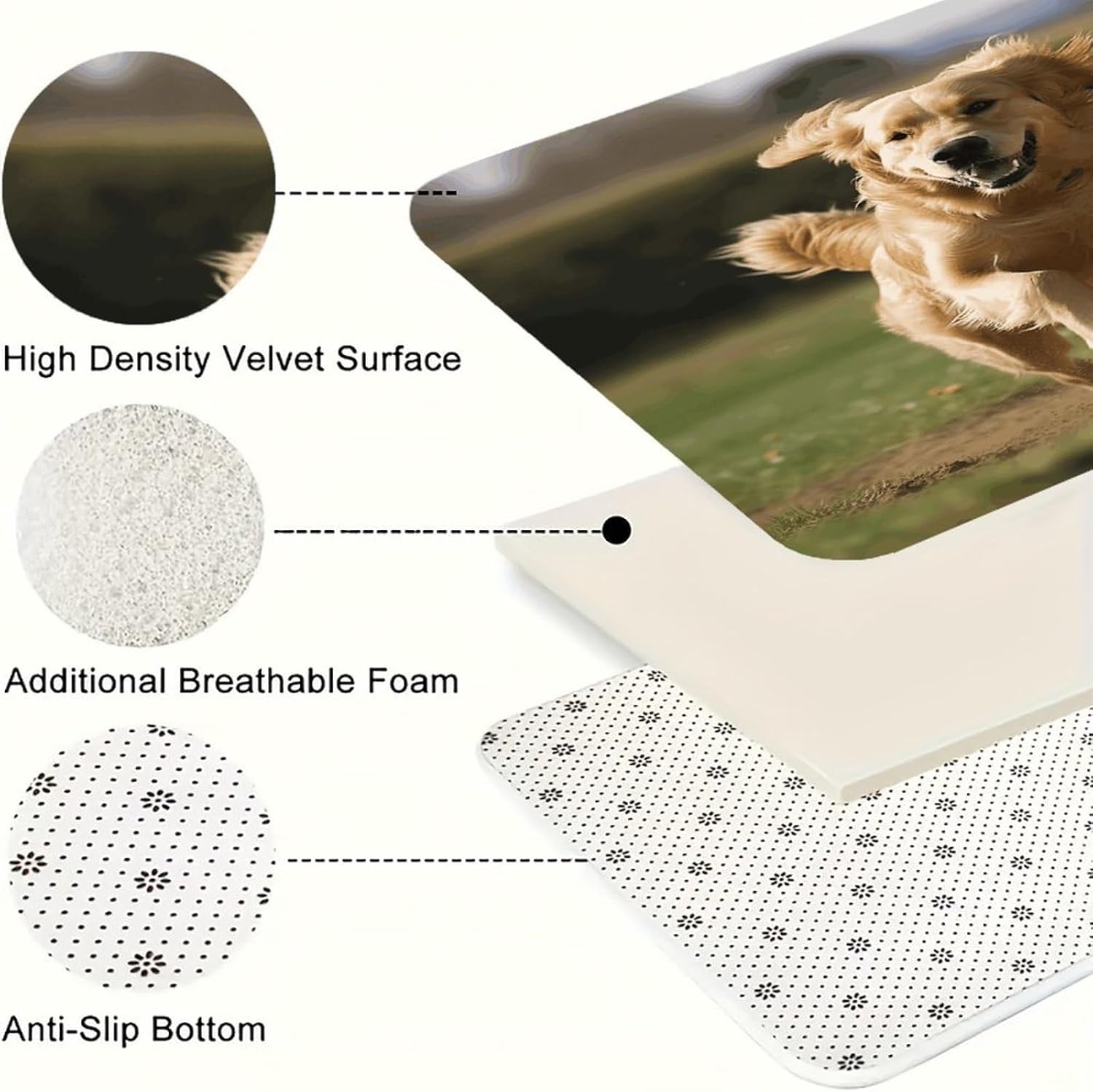 Golden Retriever Running Kitchen Rugs Sets of 3 Washable Non Slip Kitchen Rug Water Resistant Carpet Piece Anti Fatigue Kitchen Mats Soft Comfort Standing Mat Modern Area Rug