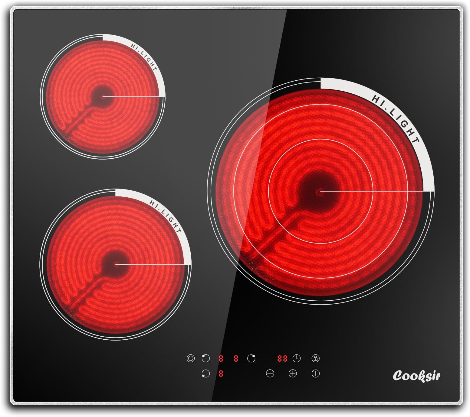 24 Inch Electric Cooktop, 3 Burner Built-in Ceramic Stove Top 220V-240V, 5700W Radiant Electric Cook Top with Touch Control, Timer, Safety Lock, 220V Hard Wired (No Plug)