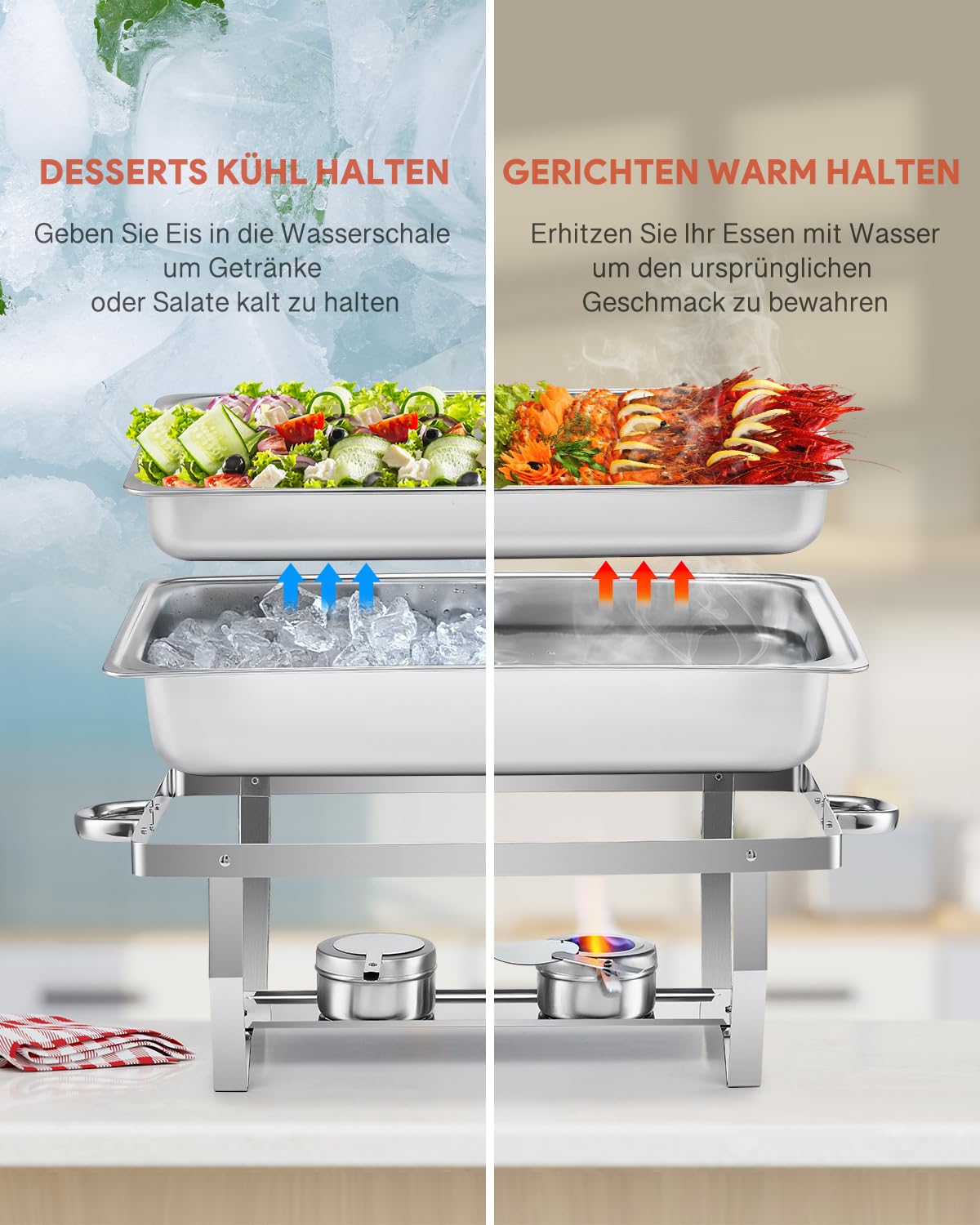 Wilprep Chafing Dish Speisewärmer 9L 2pcs Edelstahl Warmhaltebehälter Wärmebehälter Edelstahl Buffet-Set für Catering Buffet und Party