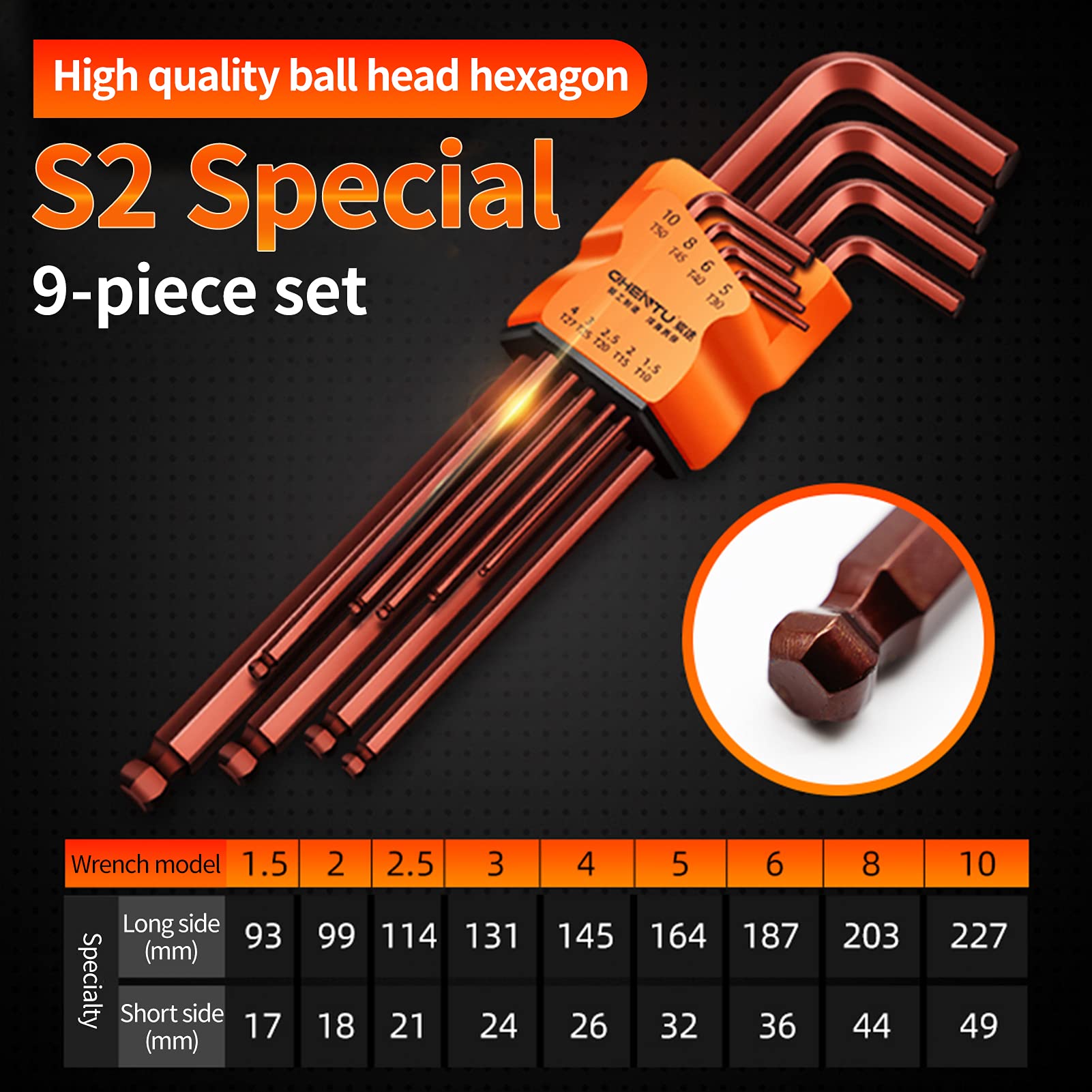Zestaw kluczy imbusowych Torx, podstawowy, 9 szt., zestaw kluczy imbusowych w kształcie litery L, zestaw kluczy sześciokątnych Torx, do konserwacji domu, DIY, (Hexbrąz)