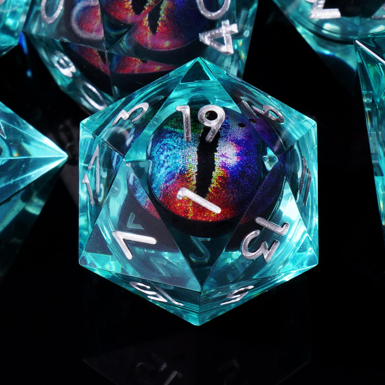 ORUZA 7 PCS Dragon Eye DND Dice Liquid Core D&D Dice Resin Sharp Edge Polyhedral D&D Dice Set for Dungeons and Dragons Role Playing Die D20 D12 D10 D8 D6 D4 D%