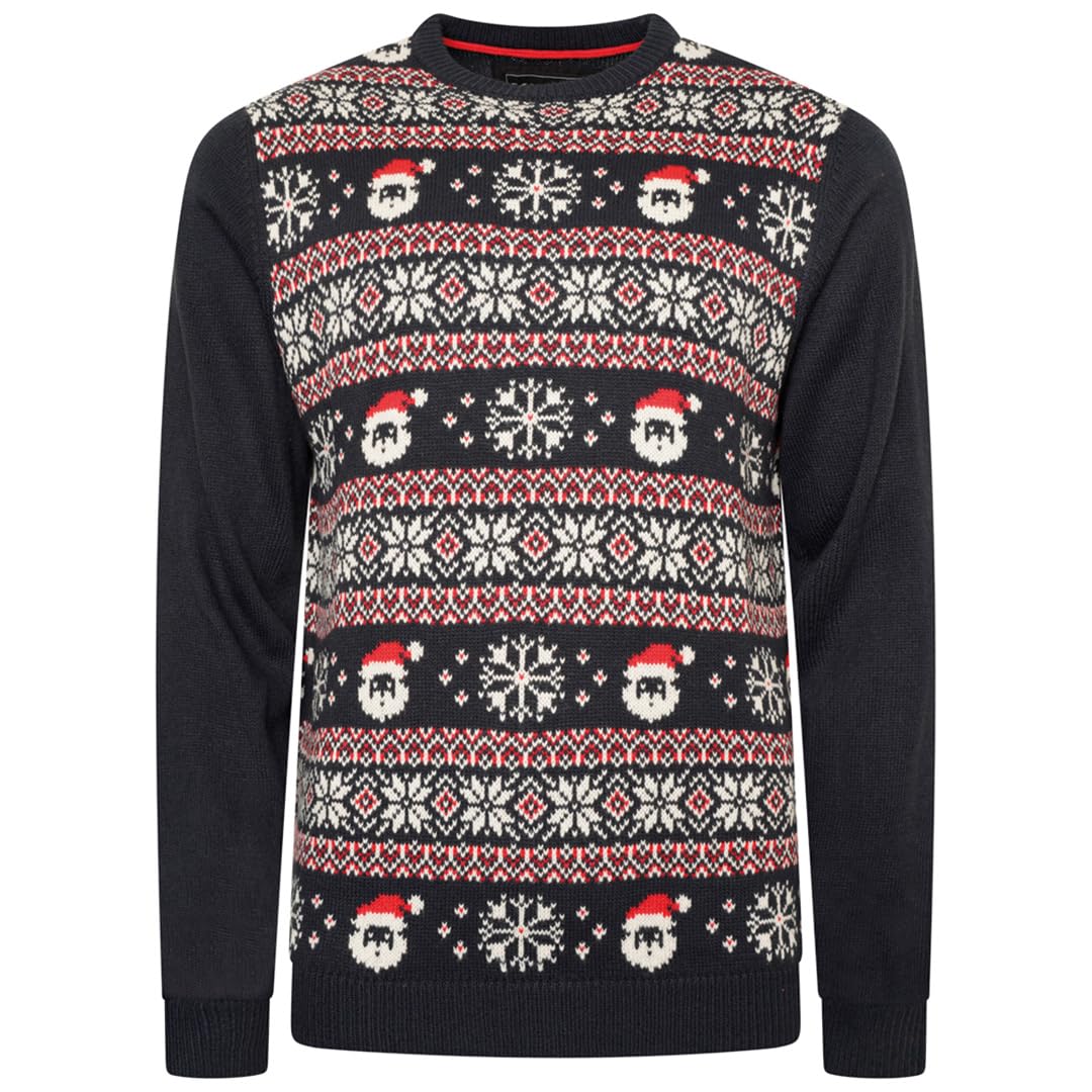 Kam Men's Navy Xmas Jumper Snowflake Santa Warm Christmas Sweater Plus Size 2-8Xl X032 (Uk, Alpha, 7XL, Plus, Regular, )