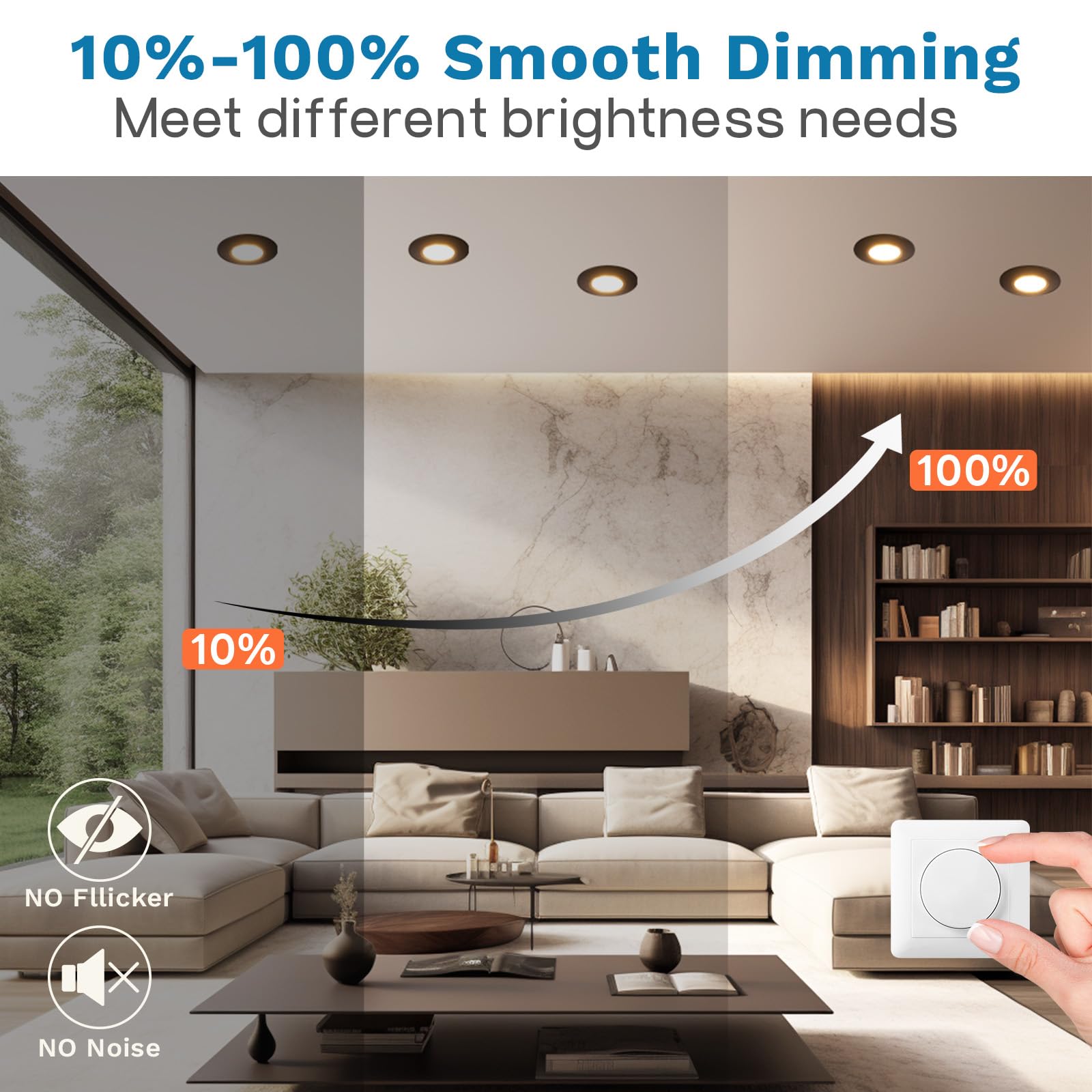 YindaLux Faretti Led da Incasso per Cartongesso Dimmerabili, Bianco Caldo 3000K Bianco Naturale 4000K Bianco Freddo 6000K 5W Nero, IP44, 45° Orientabili, Diametro Foro Ø68-80mm, AC 220-240V, Set di 6