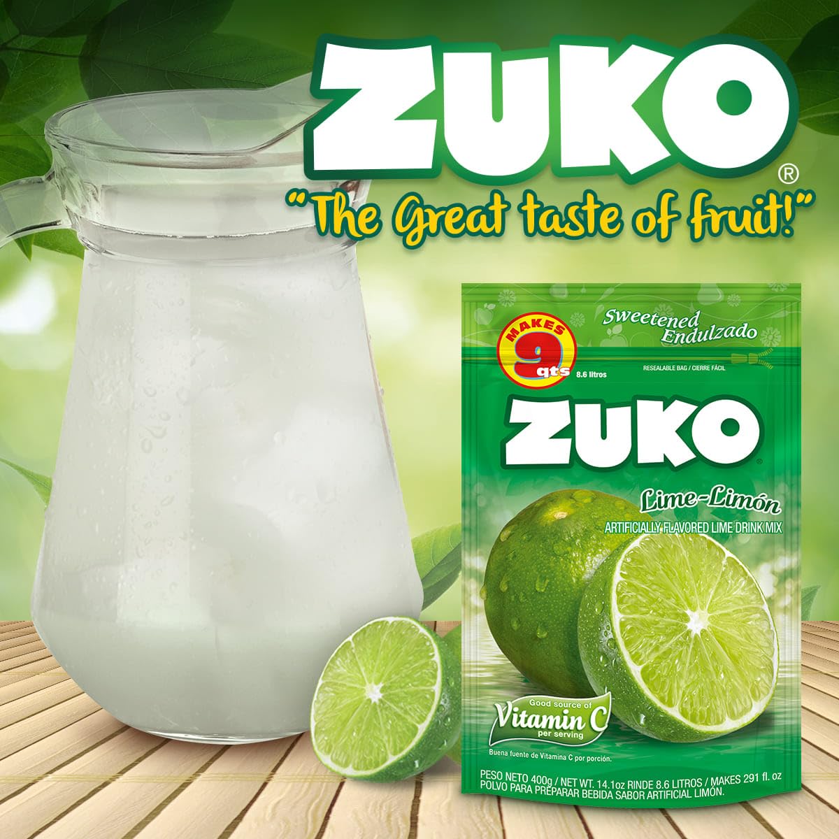 Zuko Lime Instant Powder Drink Family Pack, 14.1 oz, Pack of 6