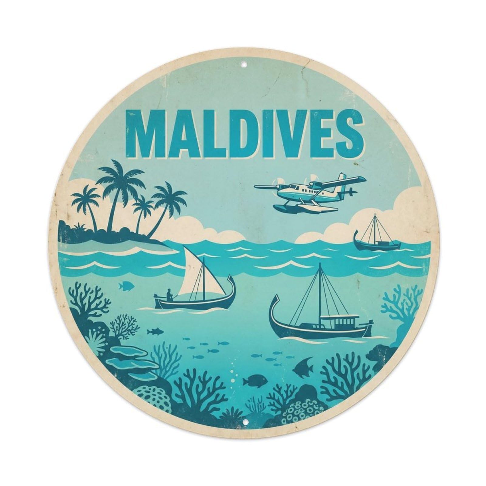 Coral Coast Maldives Heritage Lagoon Travel Metal Tin Sign