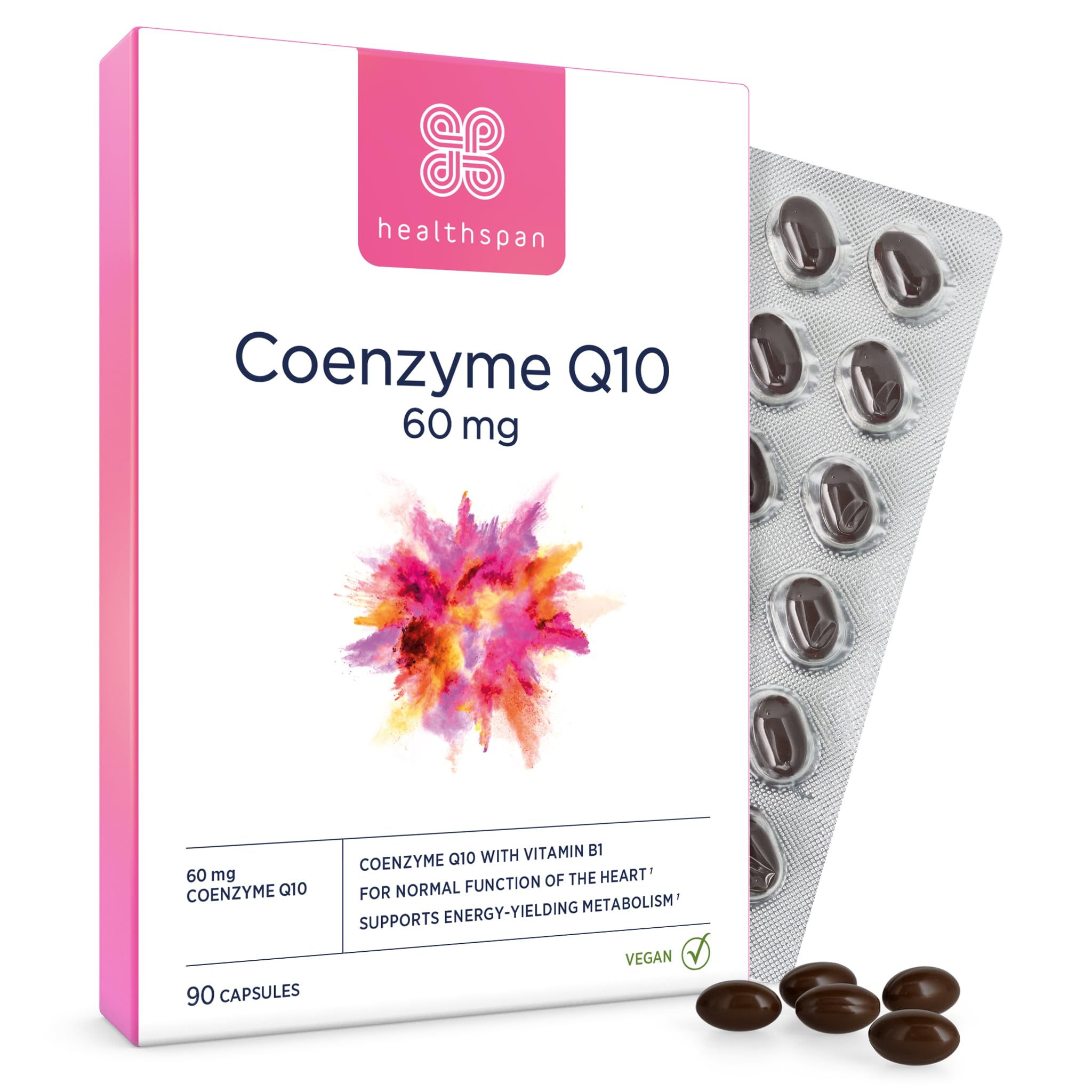 Coenzyme Q10 60mg | 90 Capsules | Added Vitamin B | Sunflower Oil Base | Optimum Purity | Vegan