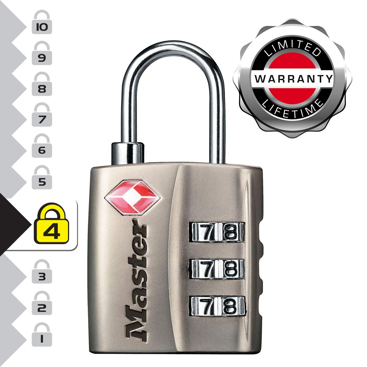 Master Lock 4680EURDNKL kłódka podróżna z certyfikatem TSA, szara, 5,5 x 3 x 2,6 cm