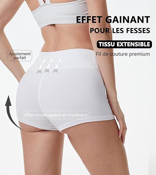 Short Taille Haute Femme de Sport, Boxer Culotte Shorty Gainante Ventre Plat de Yoga Running, Anti-Transparence, Secours Rapide et Respirant - 4