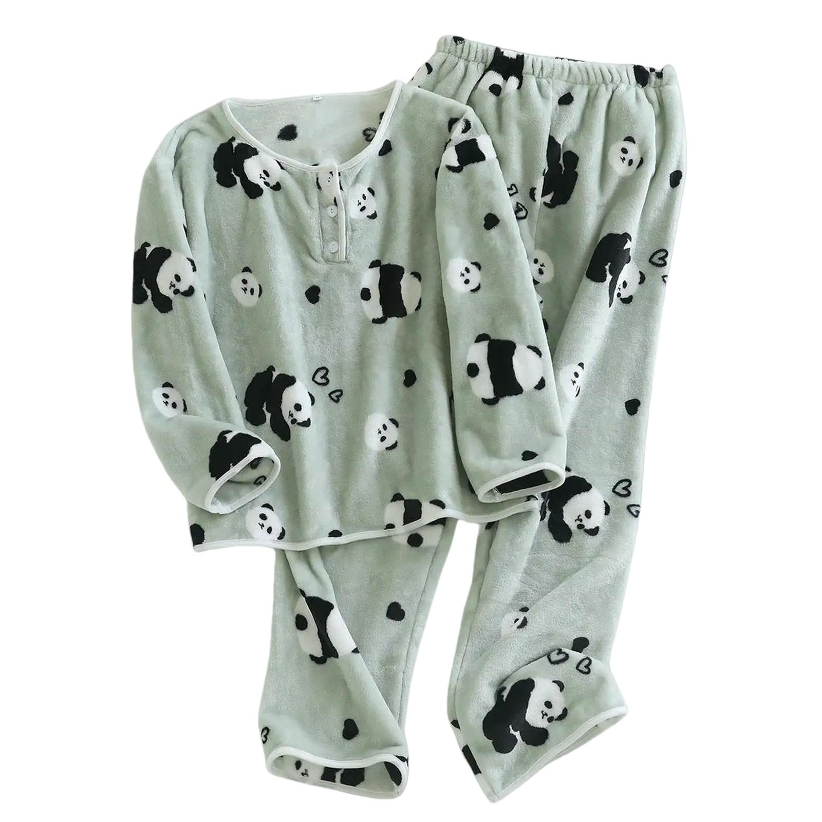 Pigiama Set di da Donna Invernale con Pile Ispessita E Flanella Calda Cartone Animato Abbigliamento Casa Comodo-03-1xl