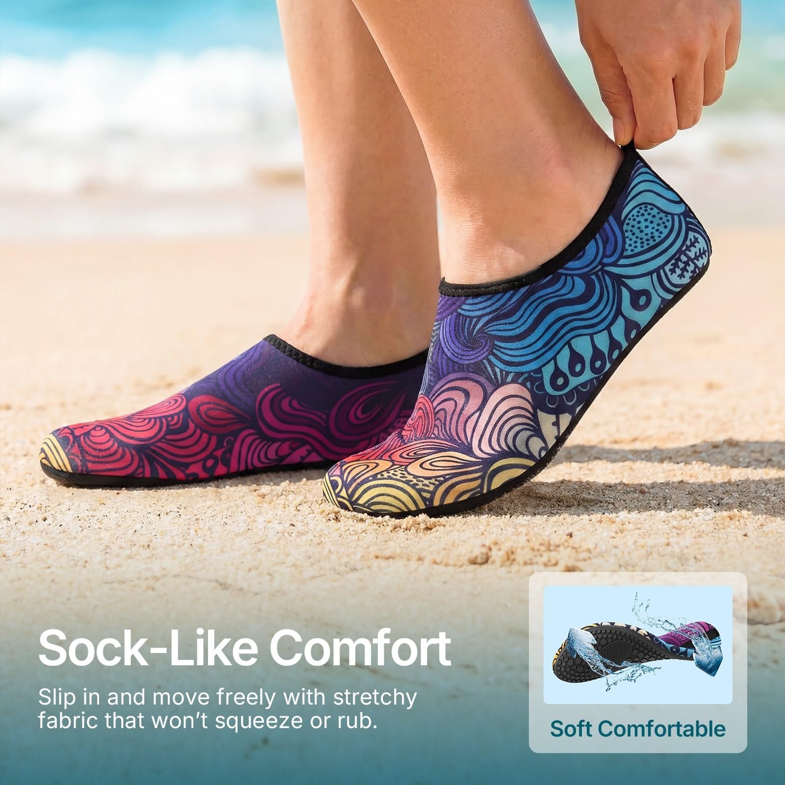 ATHMILE Water Shoes - Calcetines acuáticos de Secado rápido para Mujer y Hombre, para Exteriores, Playa, natación, Surf, Yoga, Ejercicio, negro-w001, 10-11 mujeres/9-10 Hombres