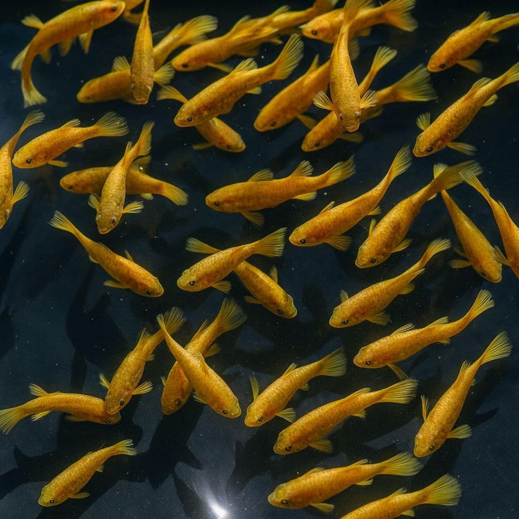 5+ Full Gold 24K Guppy Live Fish - Premium High-Color Strain, Active & Hardy Tropical Aquarium Fish, Vibrant Gold Body, Live Arrival Guarantee