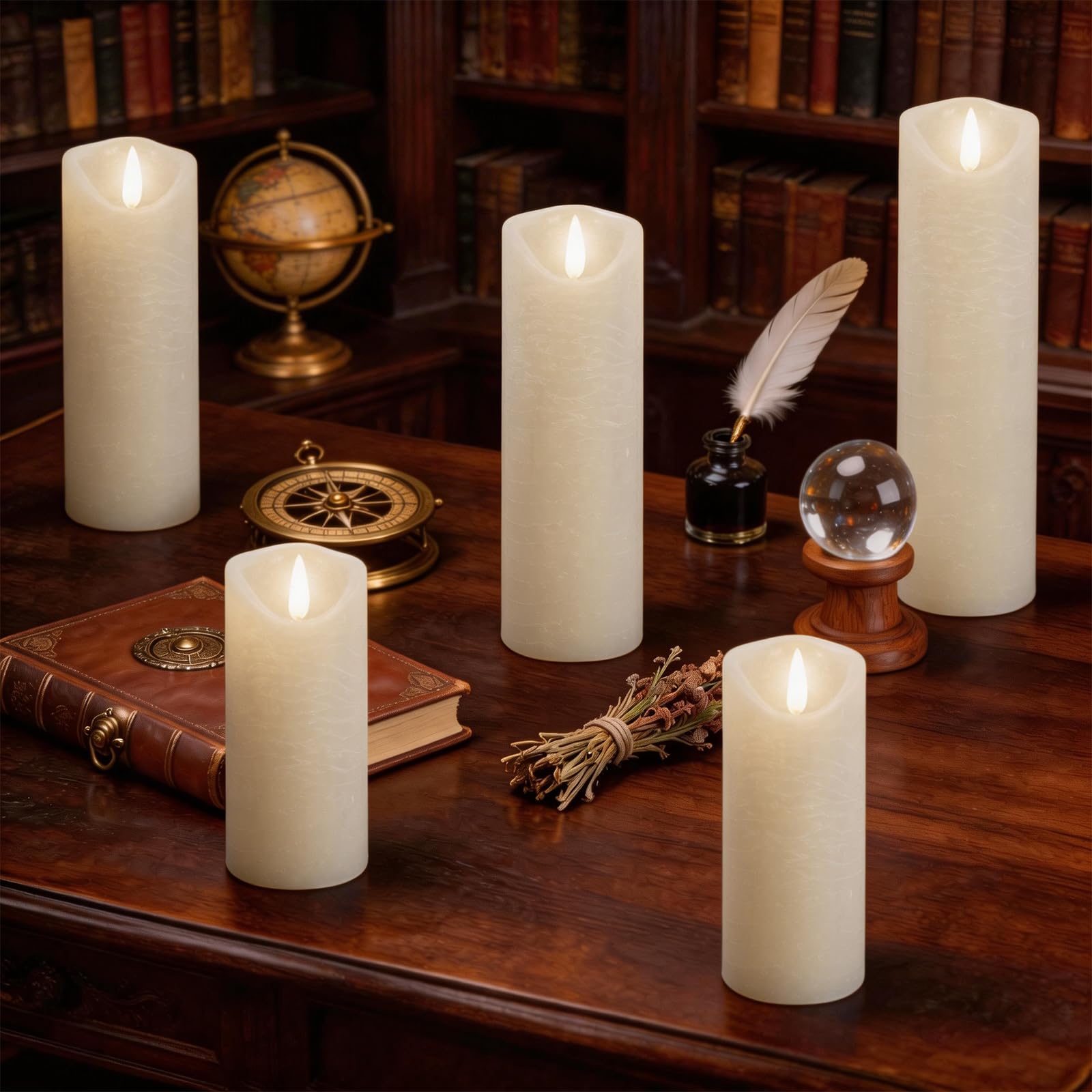 Bougies LED [5 pièces] Bougie Decorative, Sans flamme, En Véritable Cire, Télécommande, Bougies d'extérieur, Flamme vacillante, Décoration D'ambiance Intérieure Noël - 2#Ivoire Blanc