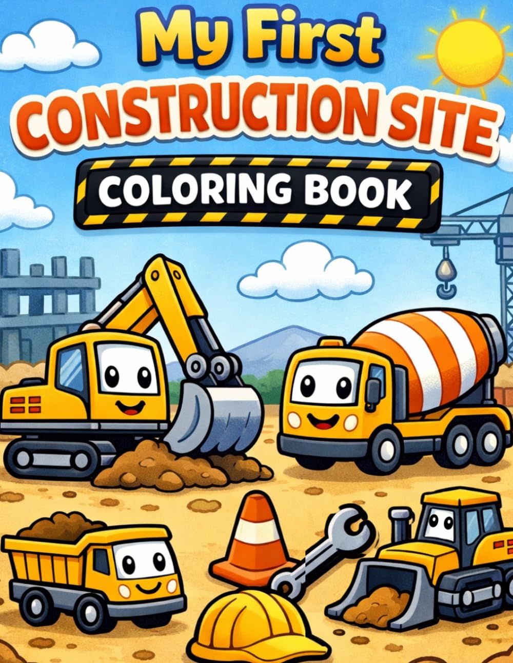 My First Construction Site Coloring Book: Fun and Easy Trucks, Bulldozers, Excavators & More for Toddlers Ages 2-5