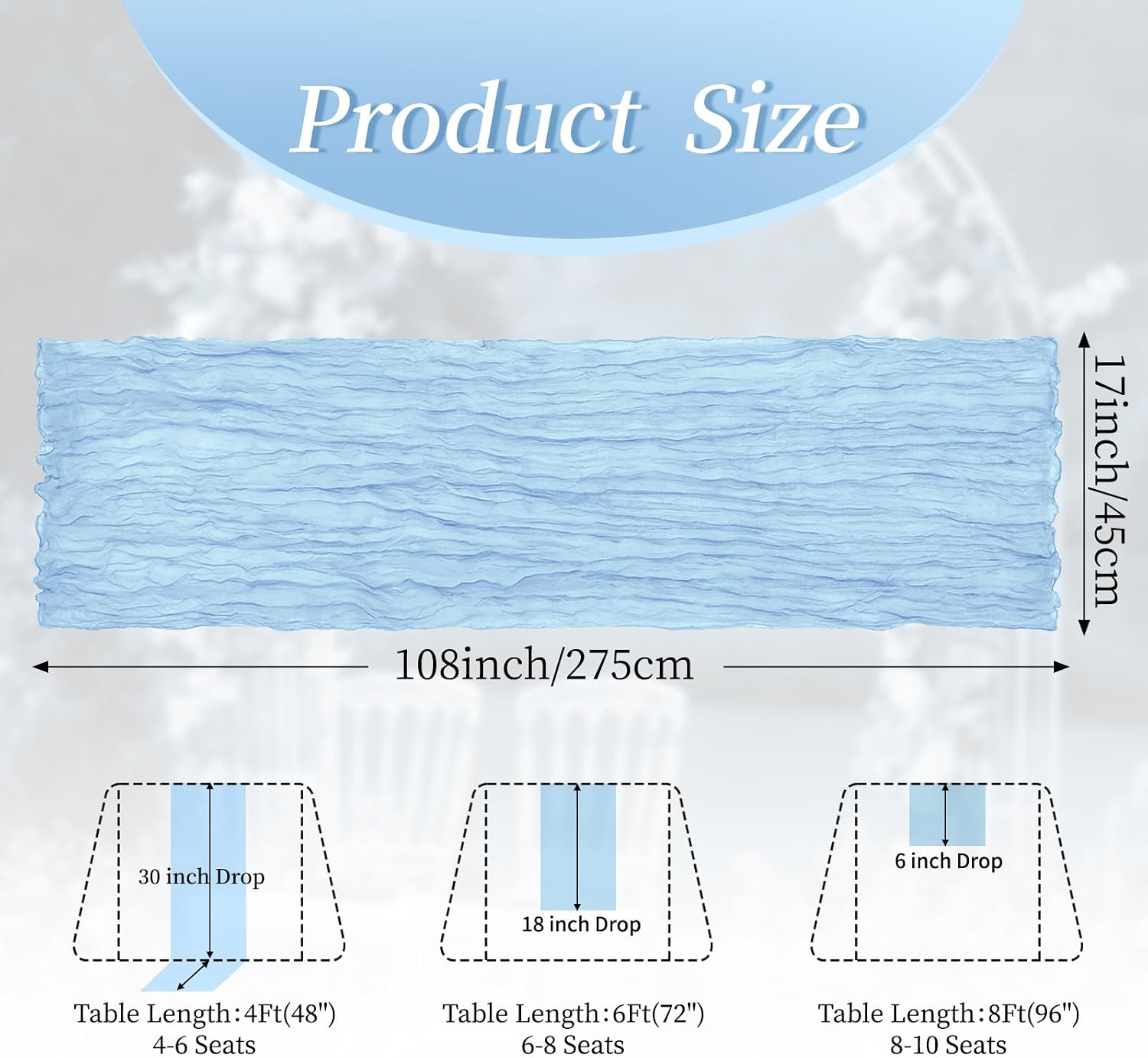 8 Pack Baby Blue 17 x 108 Inch Cheesecloth Table Runner - Boho Gauze Sheer Fabric for Wedding Baby Shower Party Home Decor