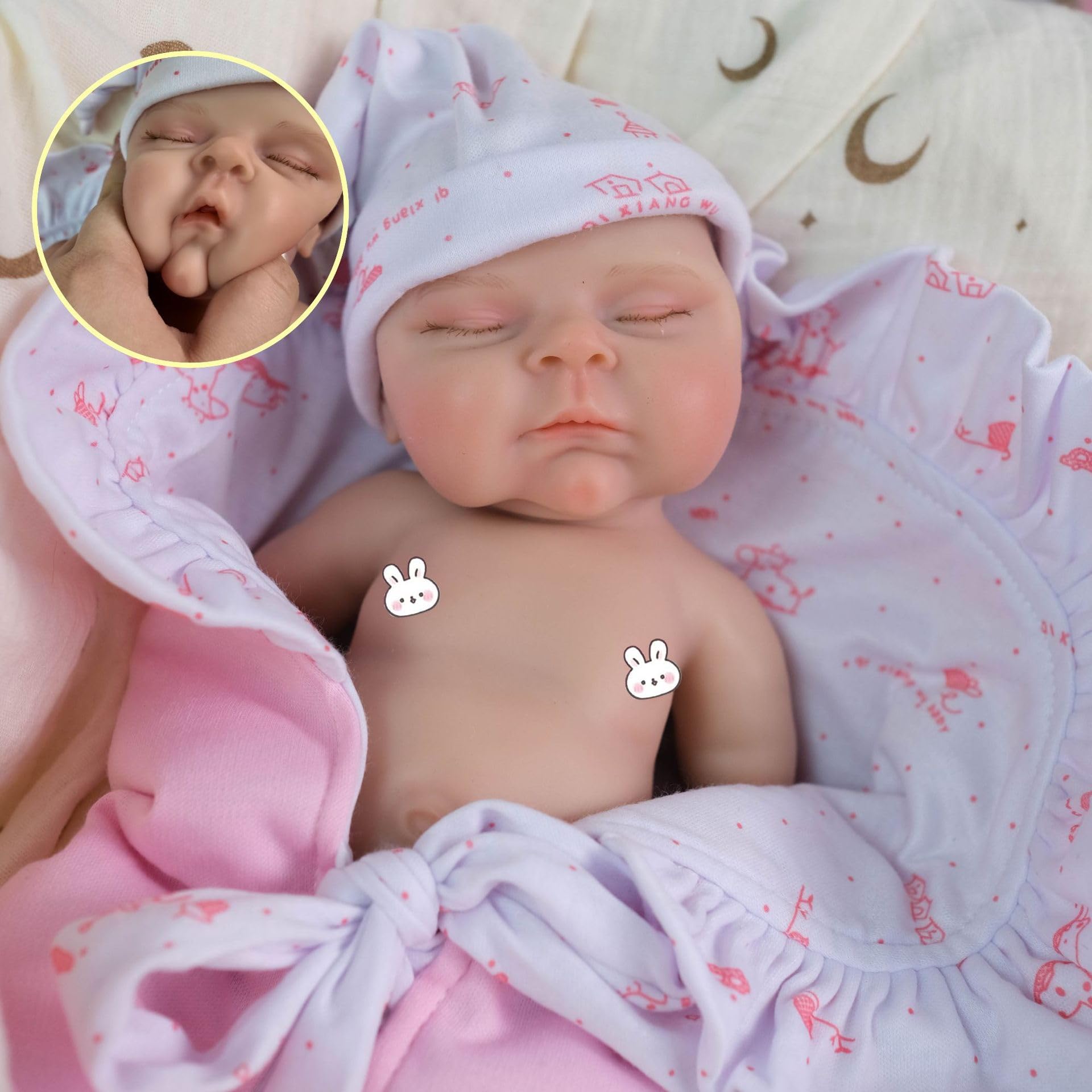 Pinky Reborn Muñeca Bebé 12 Pulgadas Silicona Blandos Niña Muñecas Reborn Realistas Muñecos Bebe Recién Nacidos Ojos Cerrados Lavables Se Cierran para Niños Pequeños